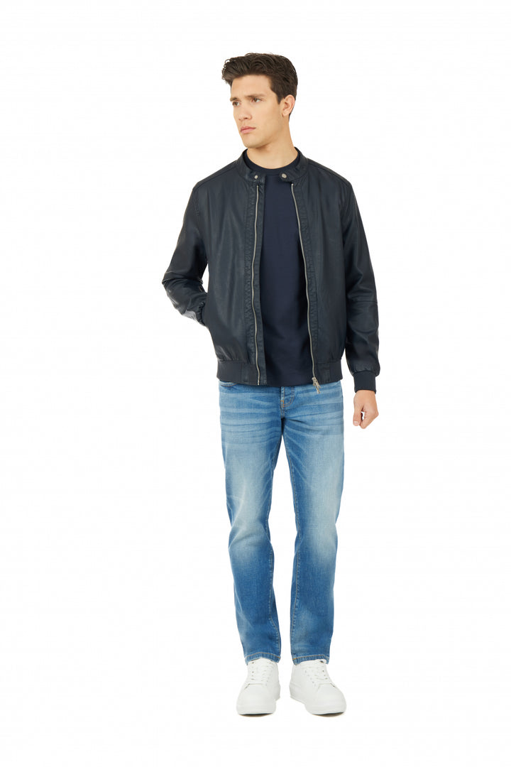 Giubbotto bomber effetto pelle|Colore:Blu/navy