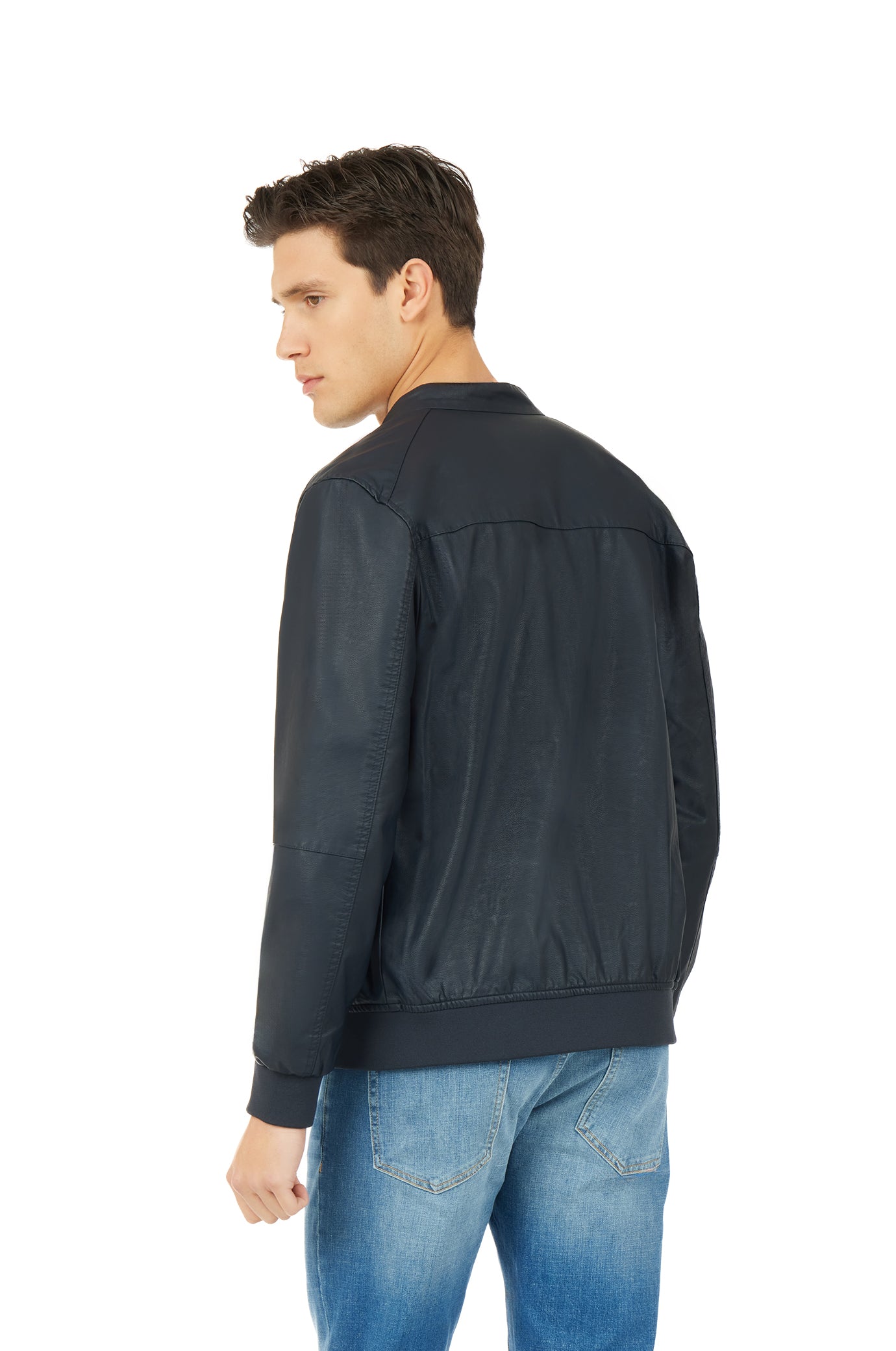 Giubbotto bomber effetto pelle|Colore:Blu/navy