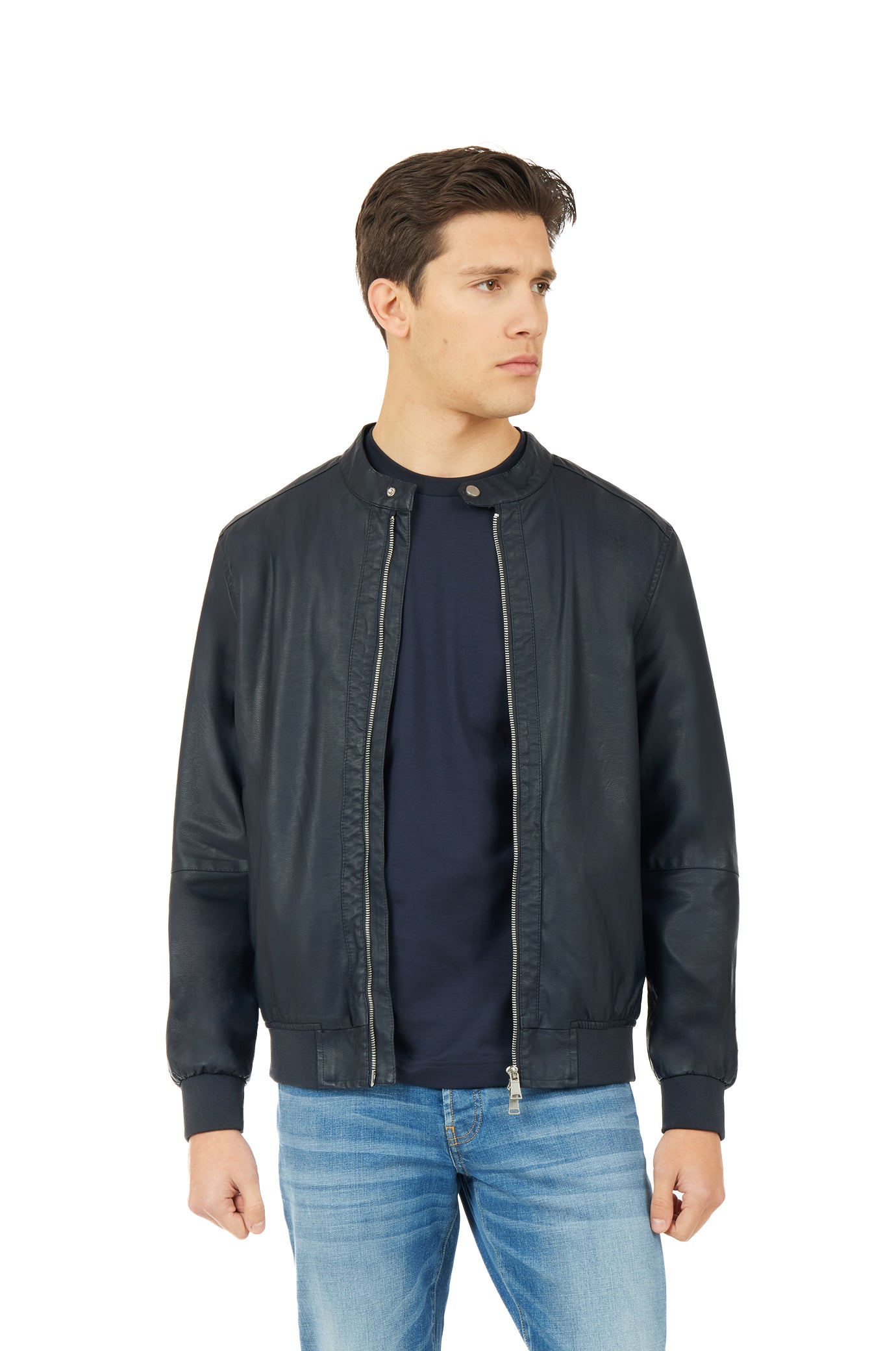 Giubbotto bomber effetto pelle|Colore:Blu/navy
