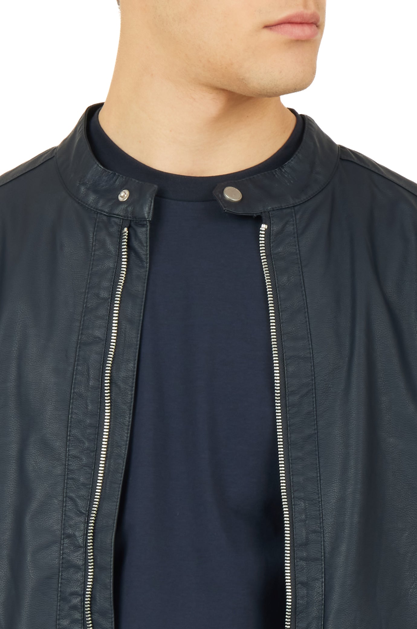 Giubbotto bomber effetto pelle|Colore:Blu/navy