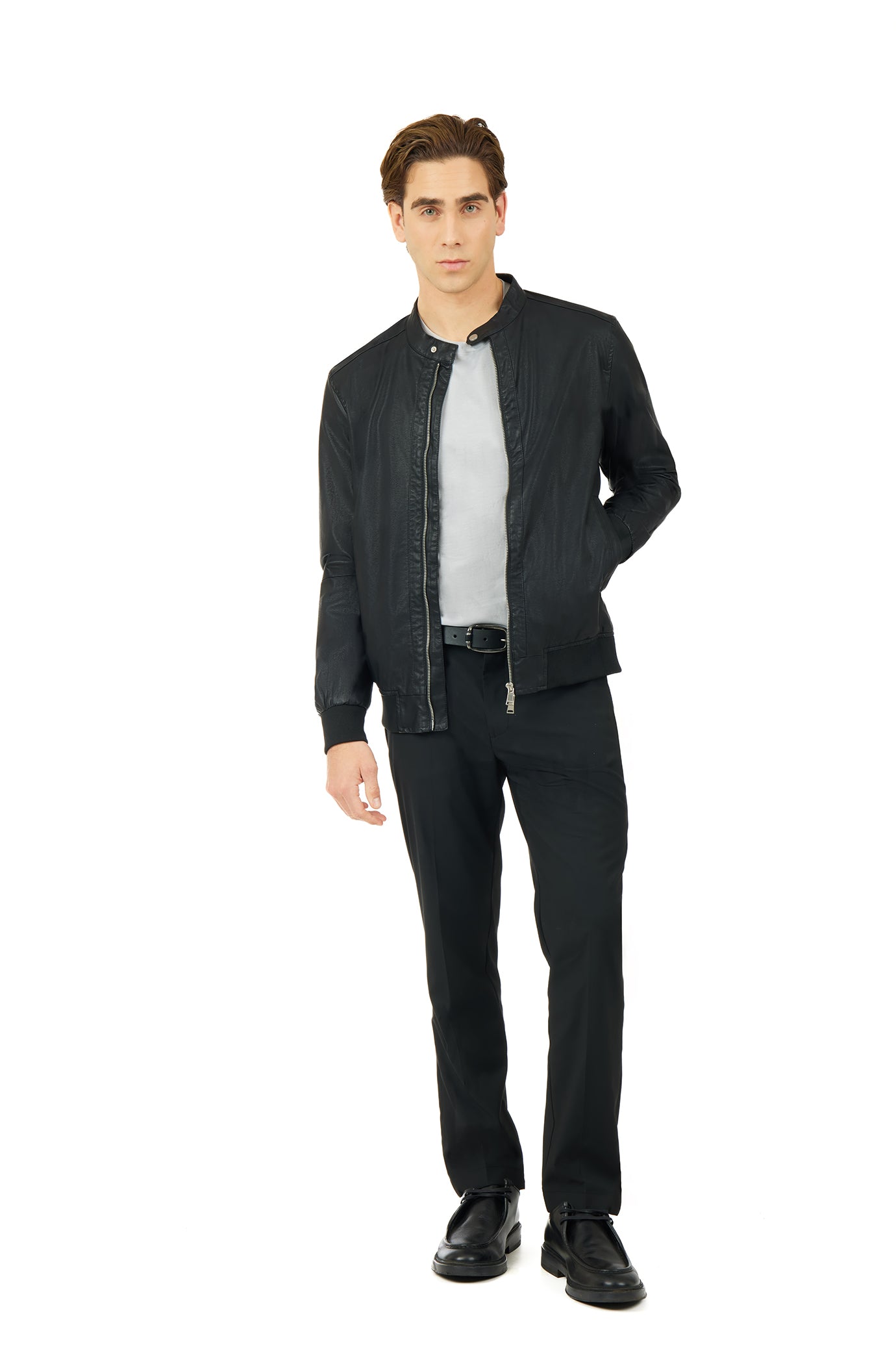 Giubbotto bomber effetto pelle|Colore:Nero