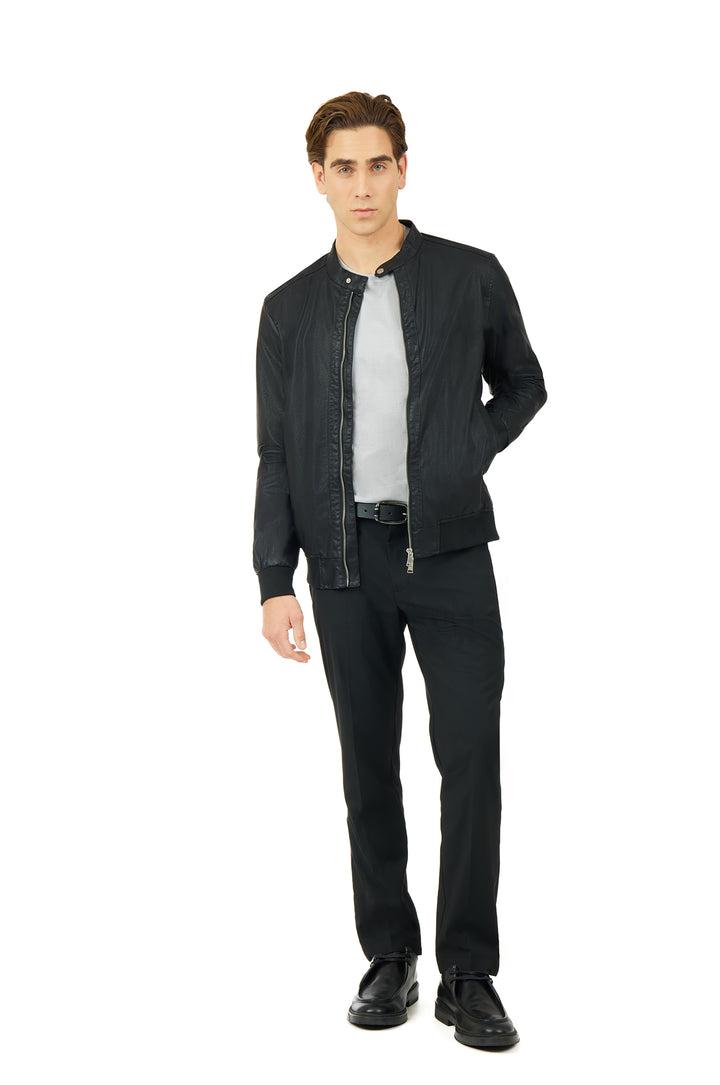 Giubbotto bomber effetto pelle|Colore:Nero