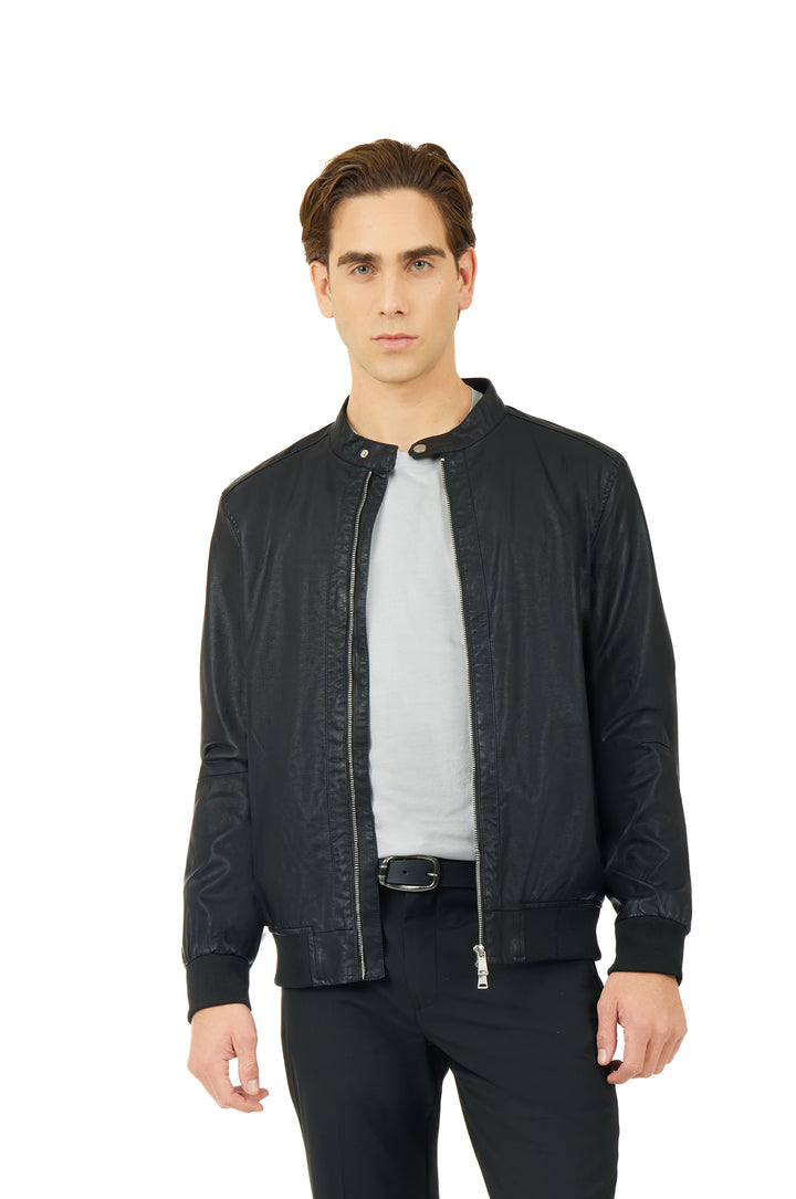 Giubbotto bomber effetto pelle|Colore:Nero