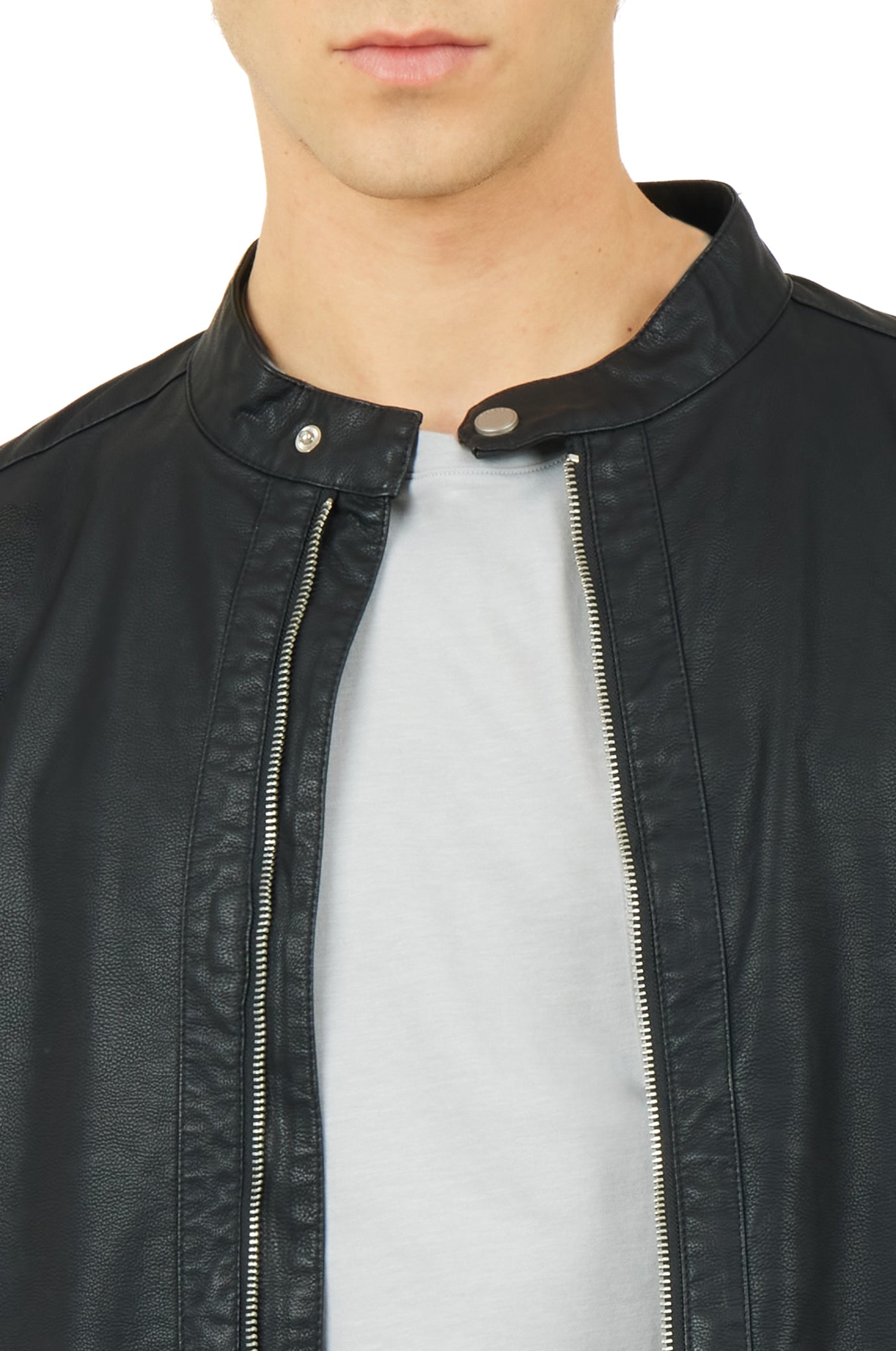 Giubbotto bomber effetto pelle|Colore:Nero