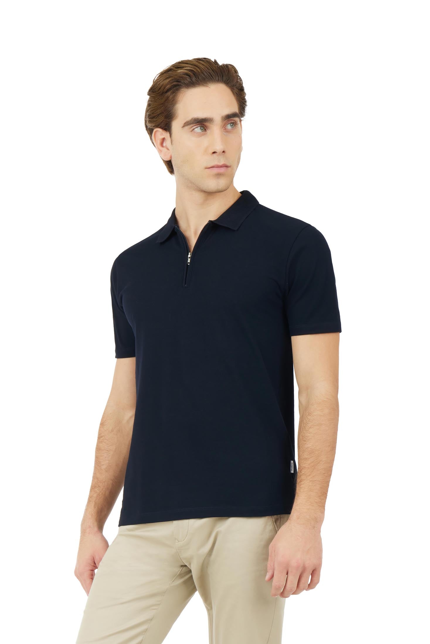 Polo zip con struttura|Colore:Blu/navy