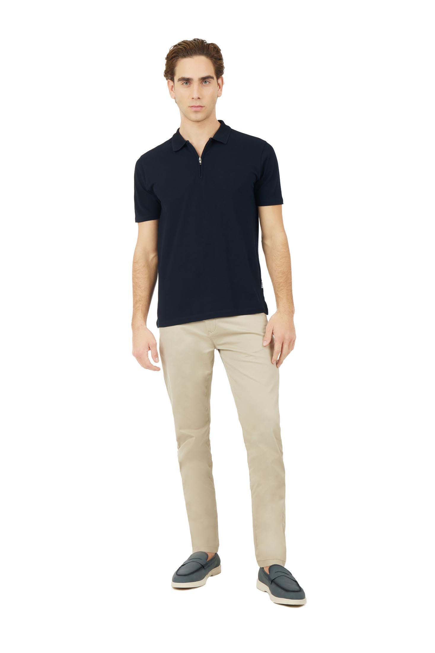 Polo zip con struttura|Colore:Blu/navy