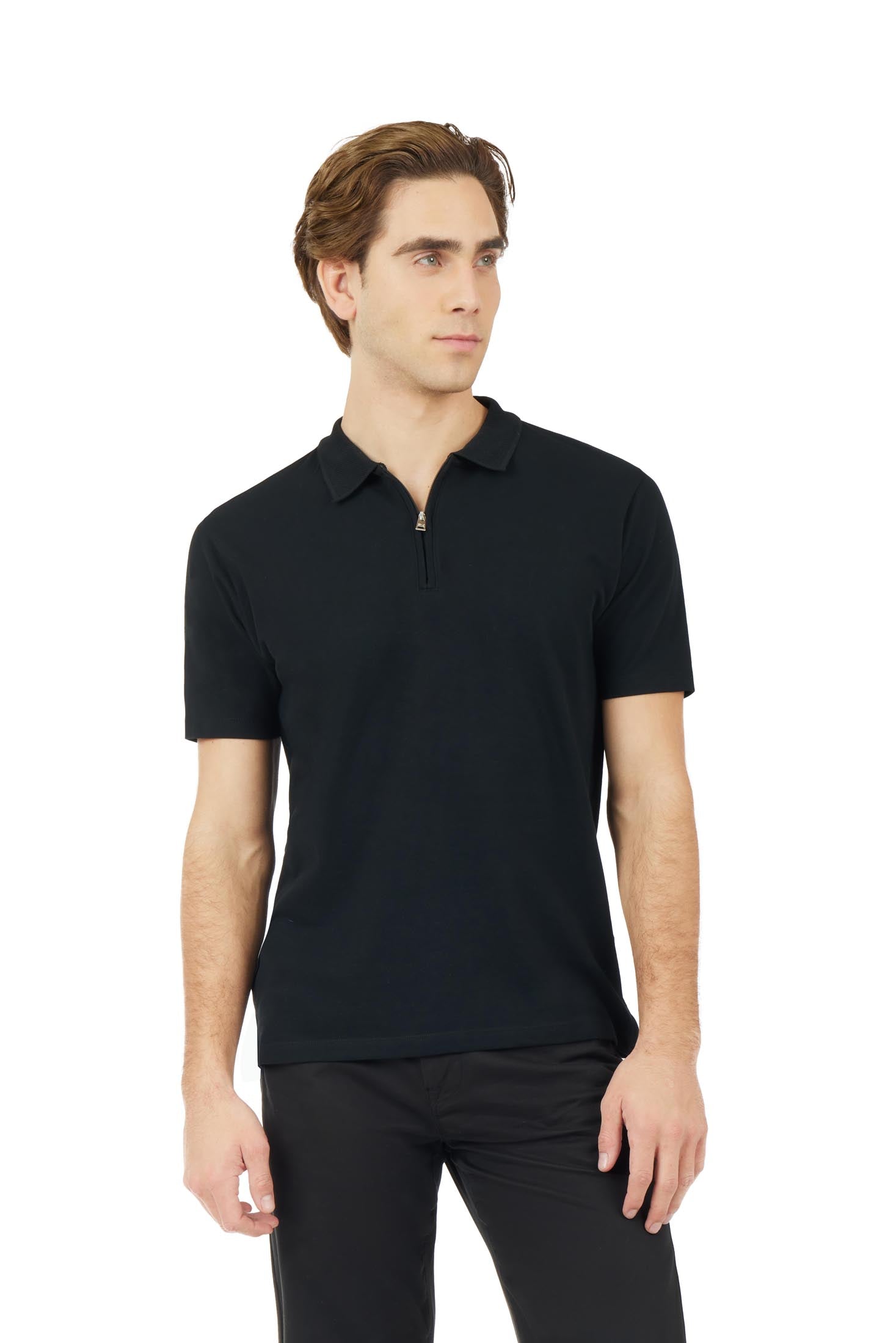 Polo zip con struttura|Colore:Nero