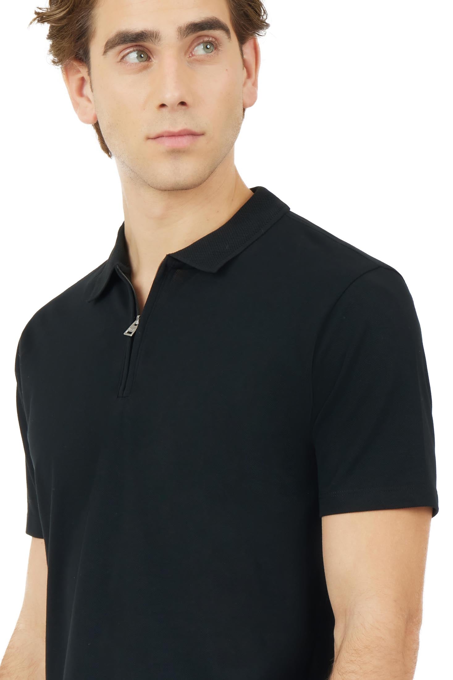 Polo zip con struttura|Colore:Nero