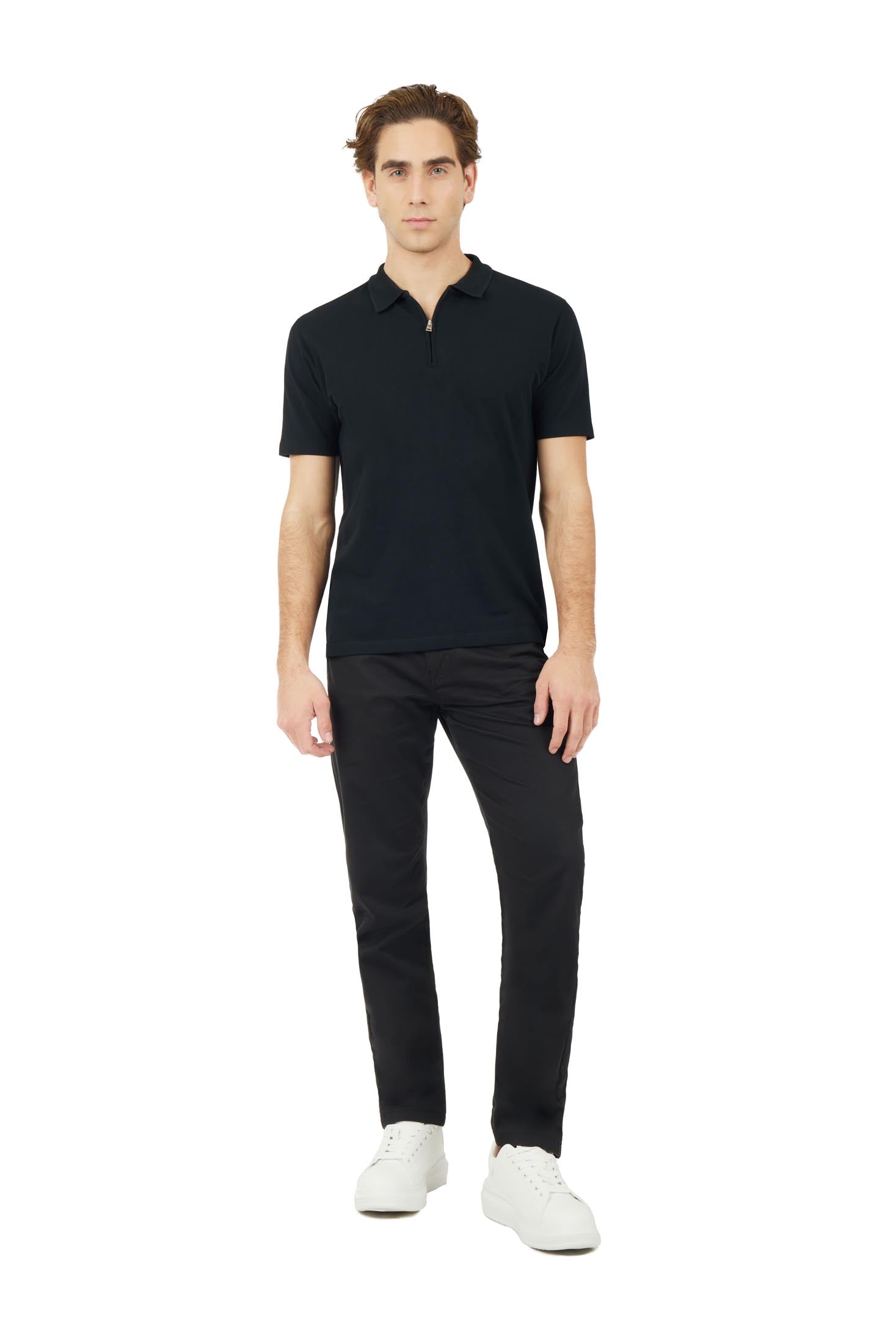 Polo zip con struttura|Colore:Nero