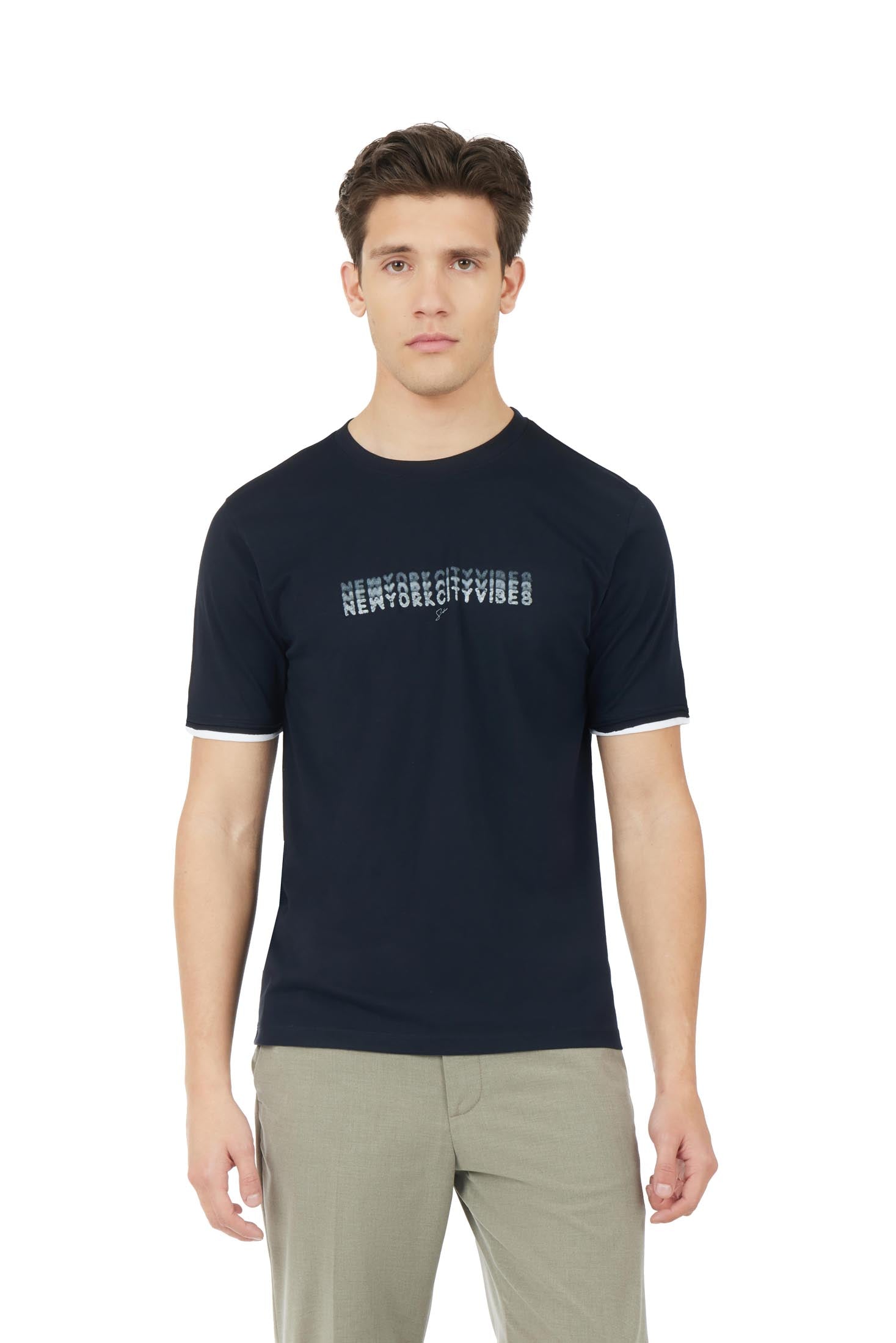 T-shirt con stampa New York|Colore:Blu/navy