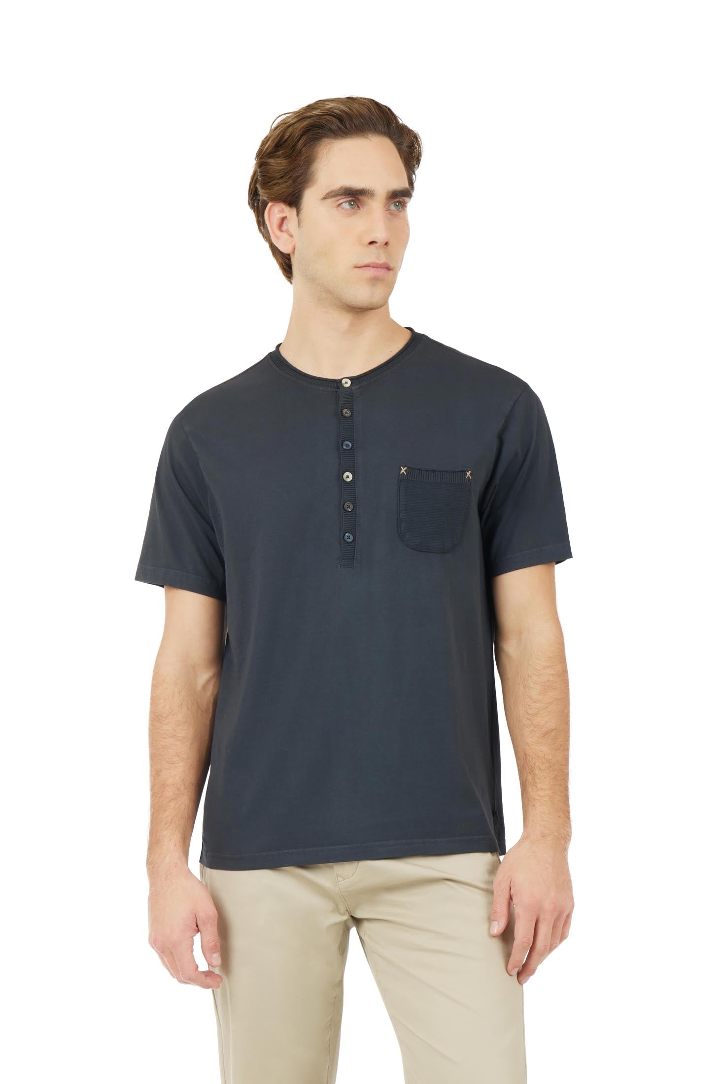 T-shirt serafino con dettagli|Colore:Blu/navy