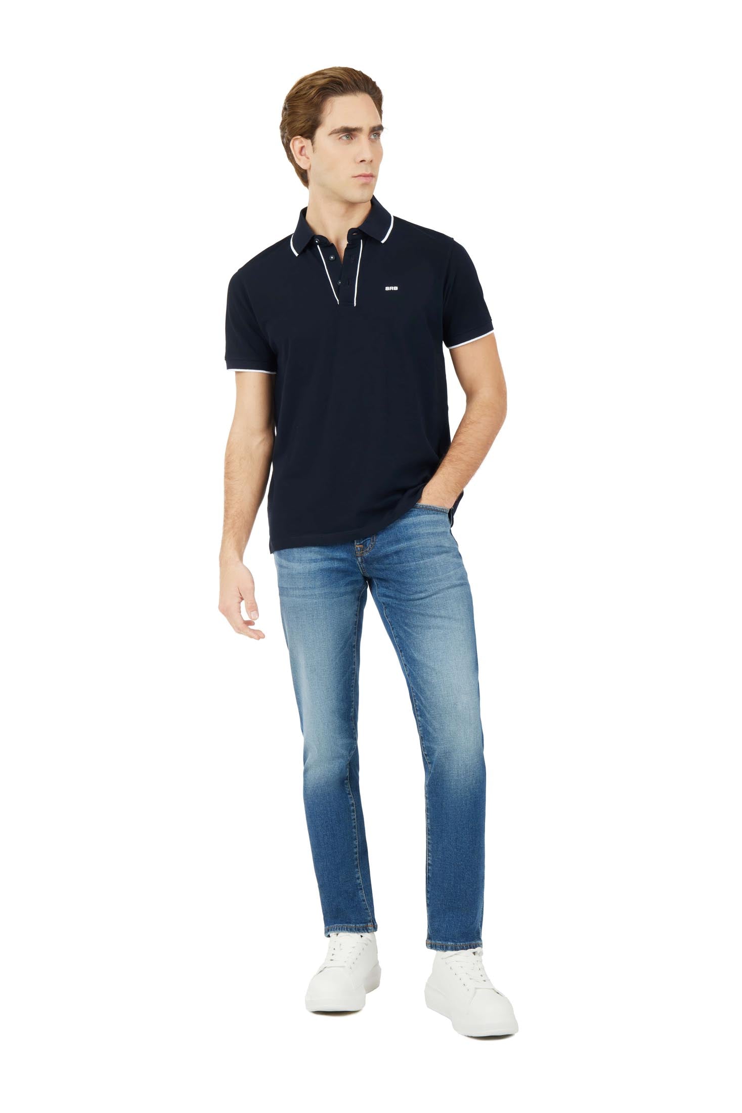 Polo con dettagli a contrasto|Colore:Blu/navy