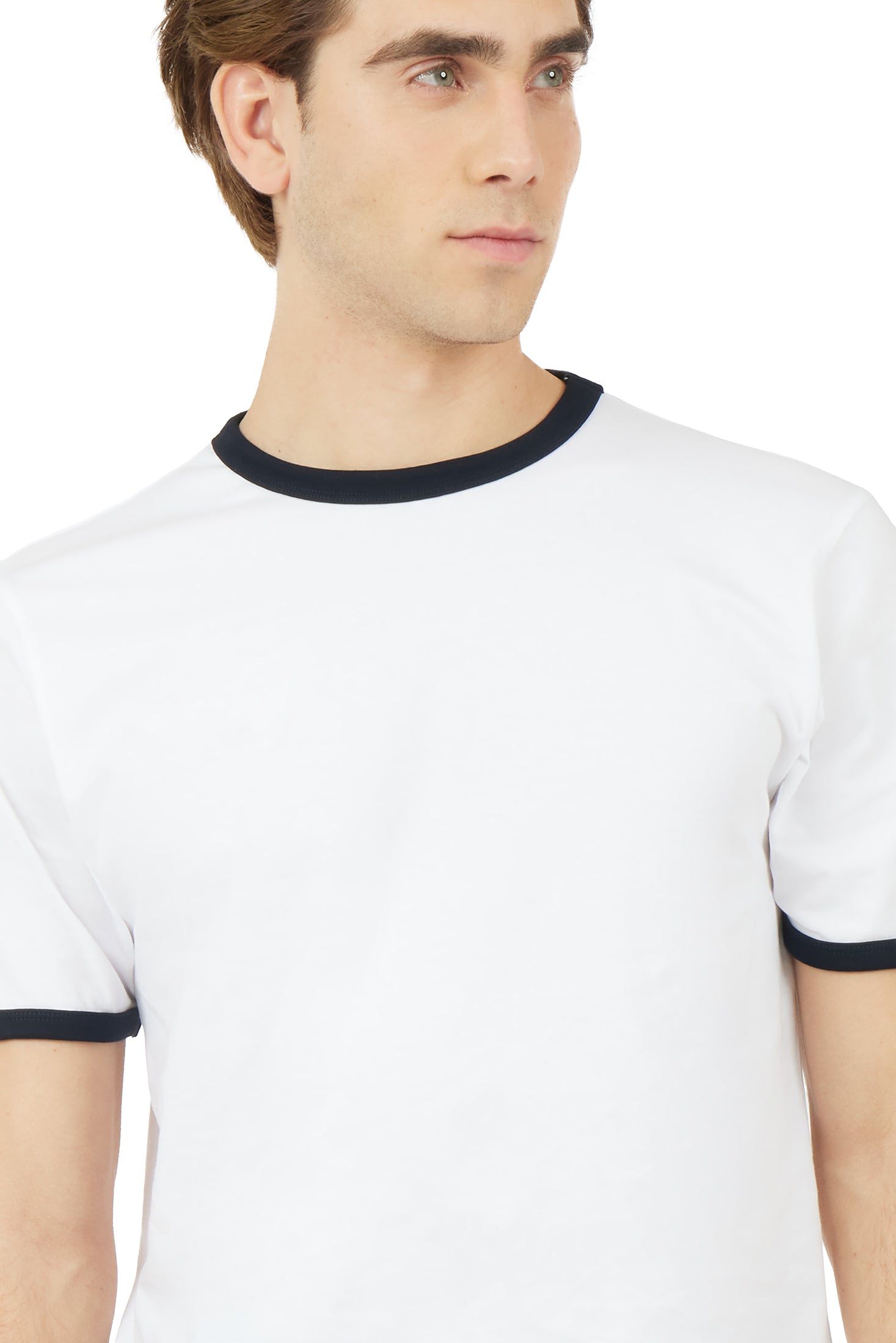 T-shirt con rifinitura a contrasto|Colore:Bianco/blu navy