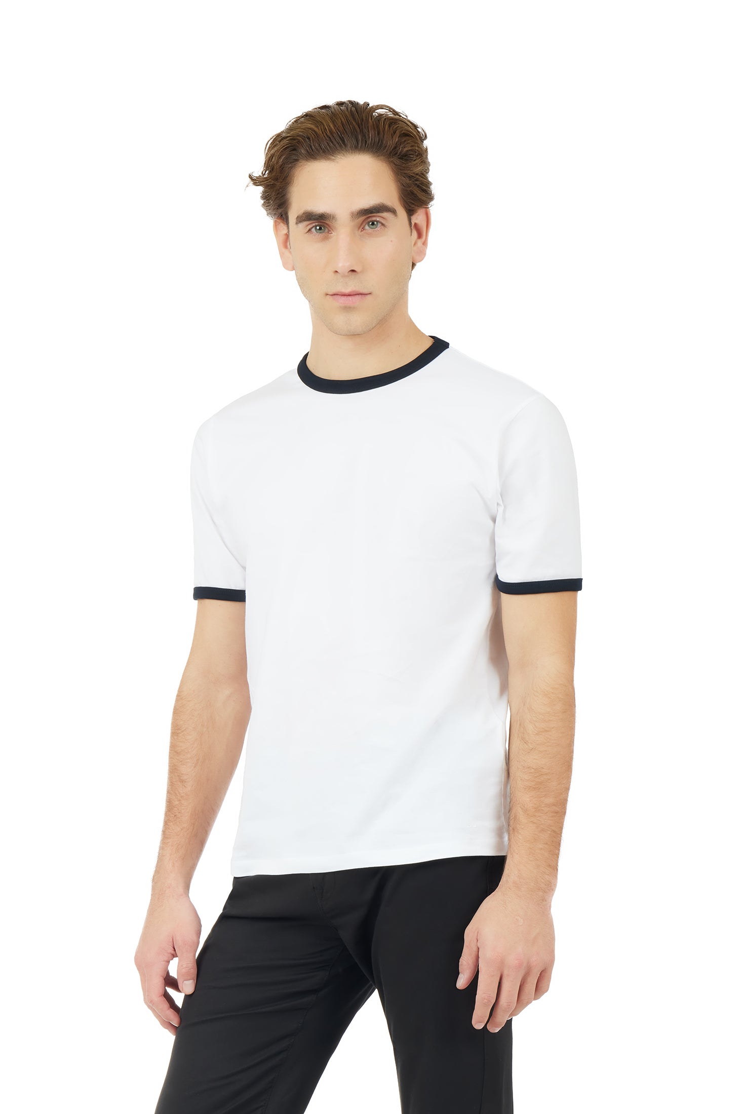 T-shirt con rifinitura a contrasto|Colore:Bianco/blu navy