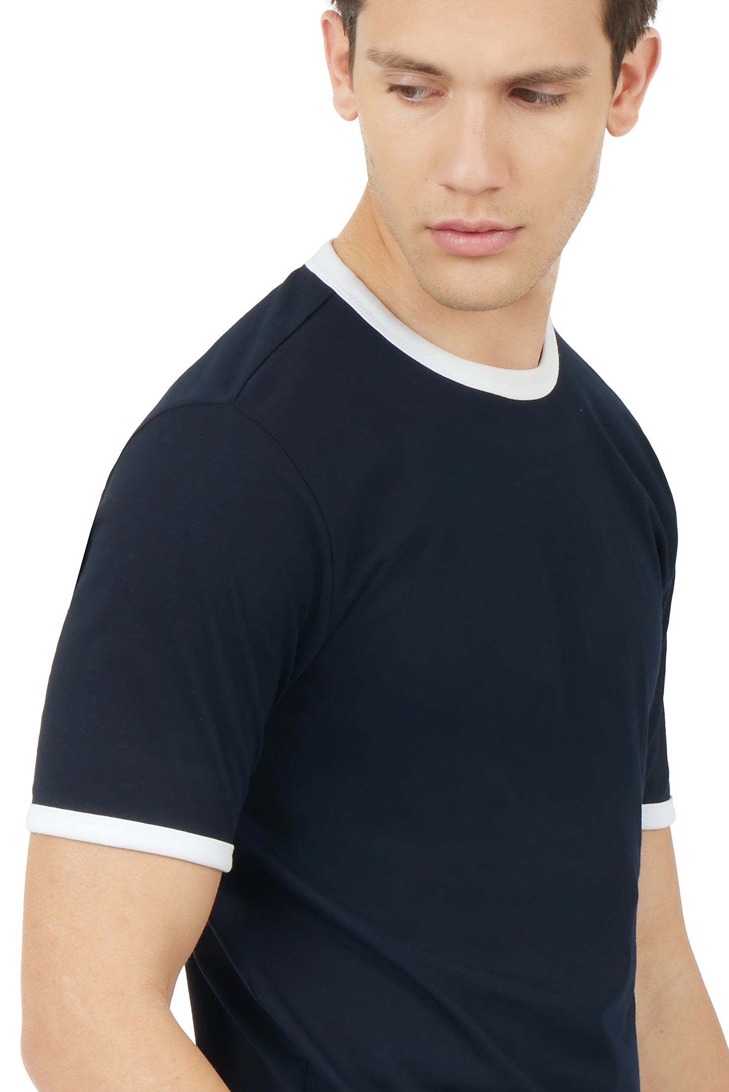 T-shirt con rifinitura a contrasto|Colore:Blue navy/bianco