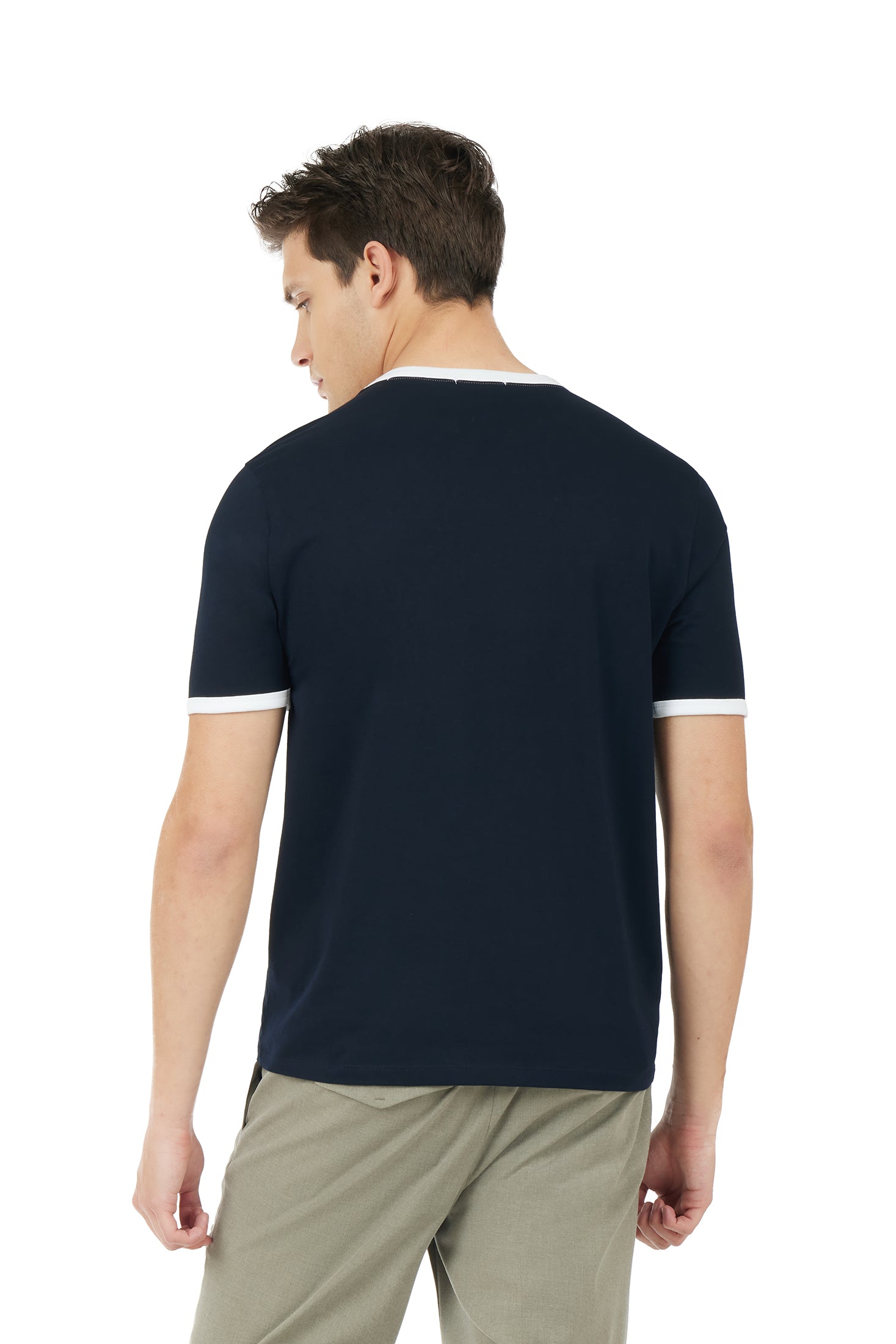 T-shirt con rifinitura a contrasto|Colore:Blue navy/bianco