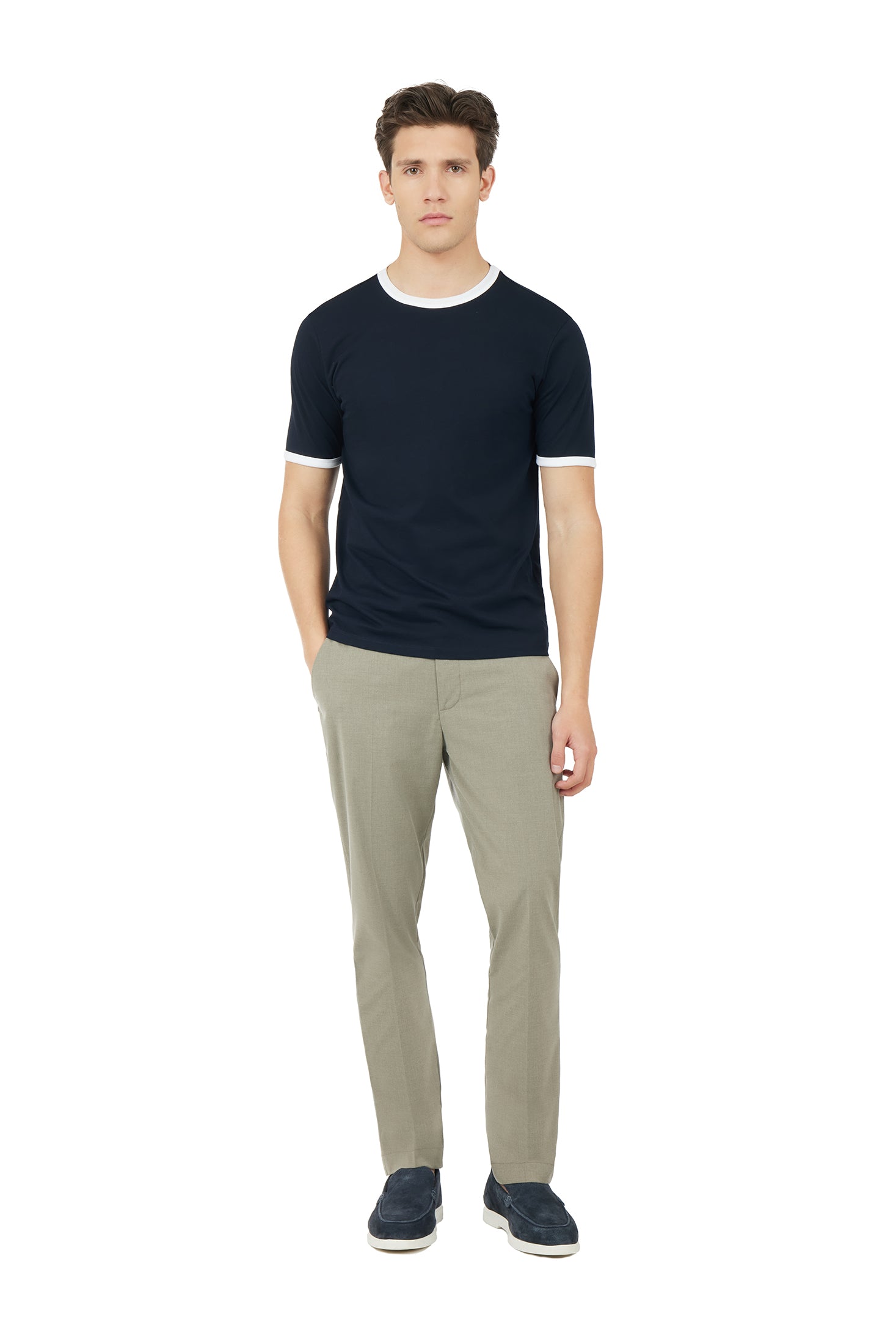 T-shirt con rifinitura a contrasto|Colore:Blue navy/bianco