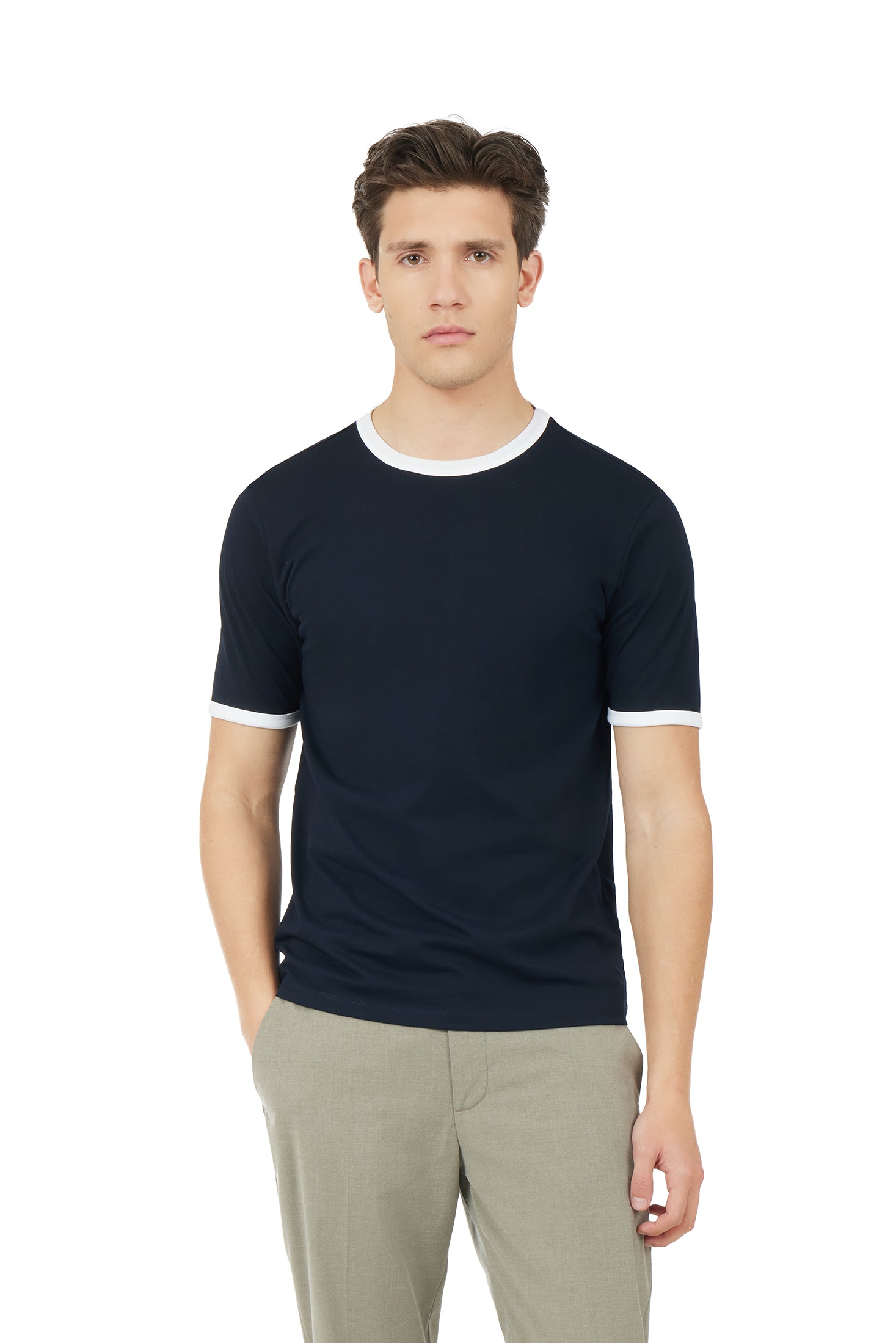 T-shirt con rifinitura a contrasto|Colore:Blue navy/bianco