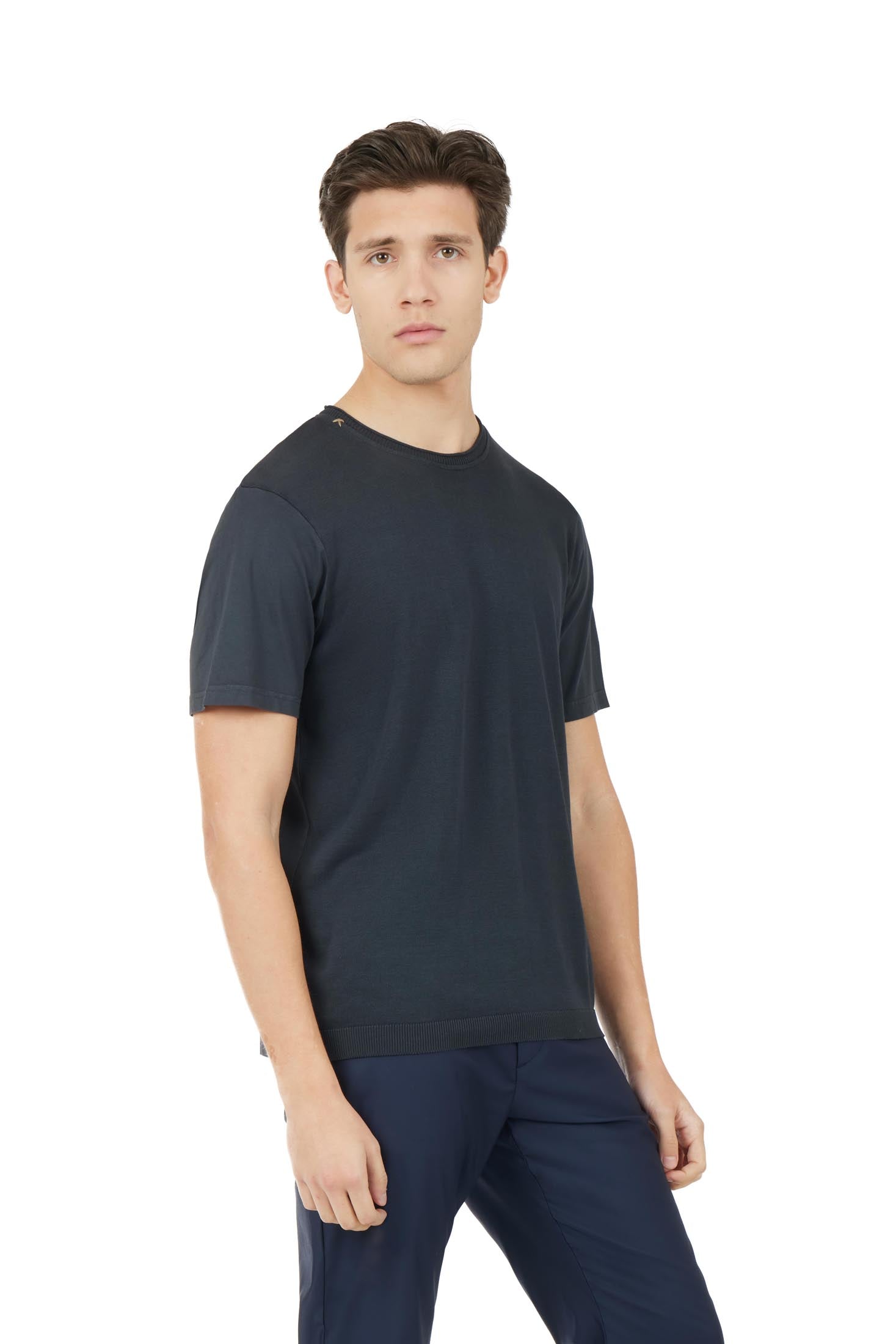 T-shirt in maglia con dettagli taglio vivo|Colore:Blu/navy