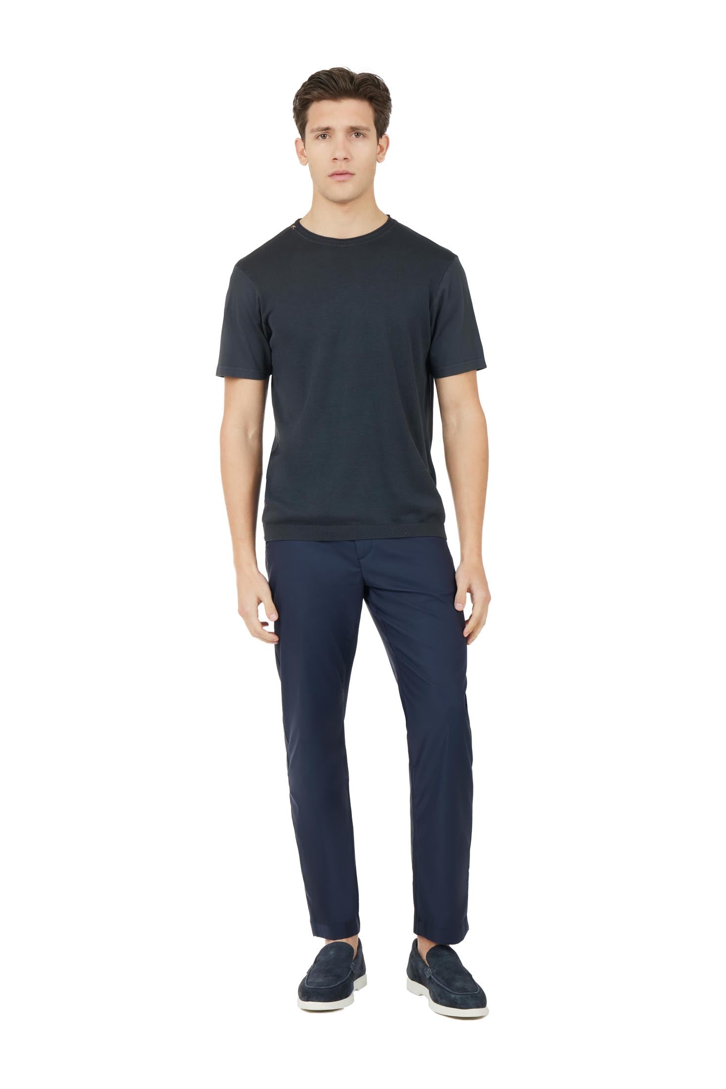 T-shirt in maglia con dettagli taglio vivo|Colore:Blu/navy