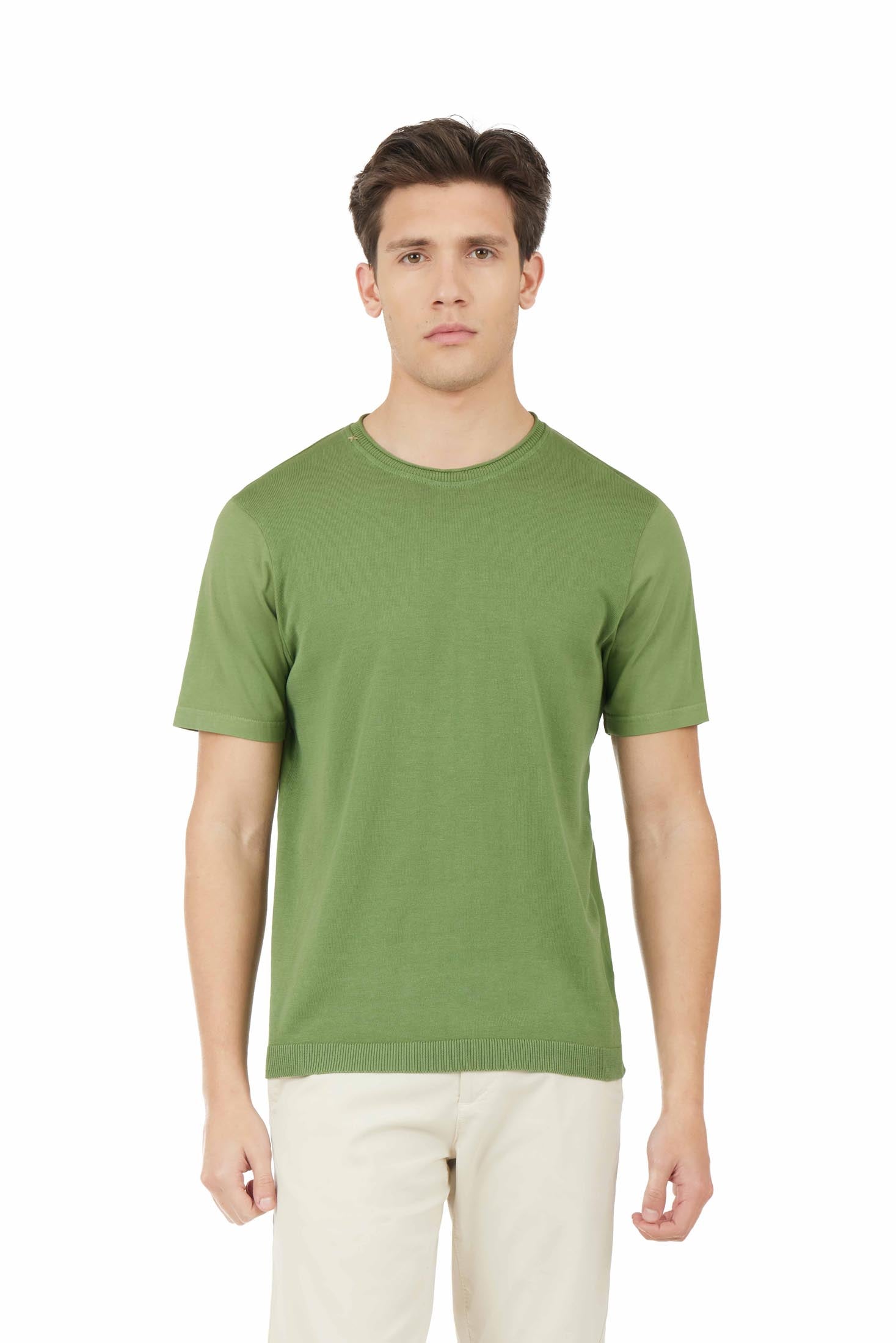 T-shirt in maglia con dettagli taglio vivo|Colore:Verde
