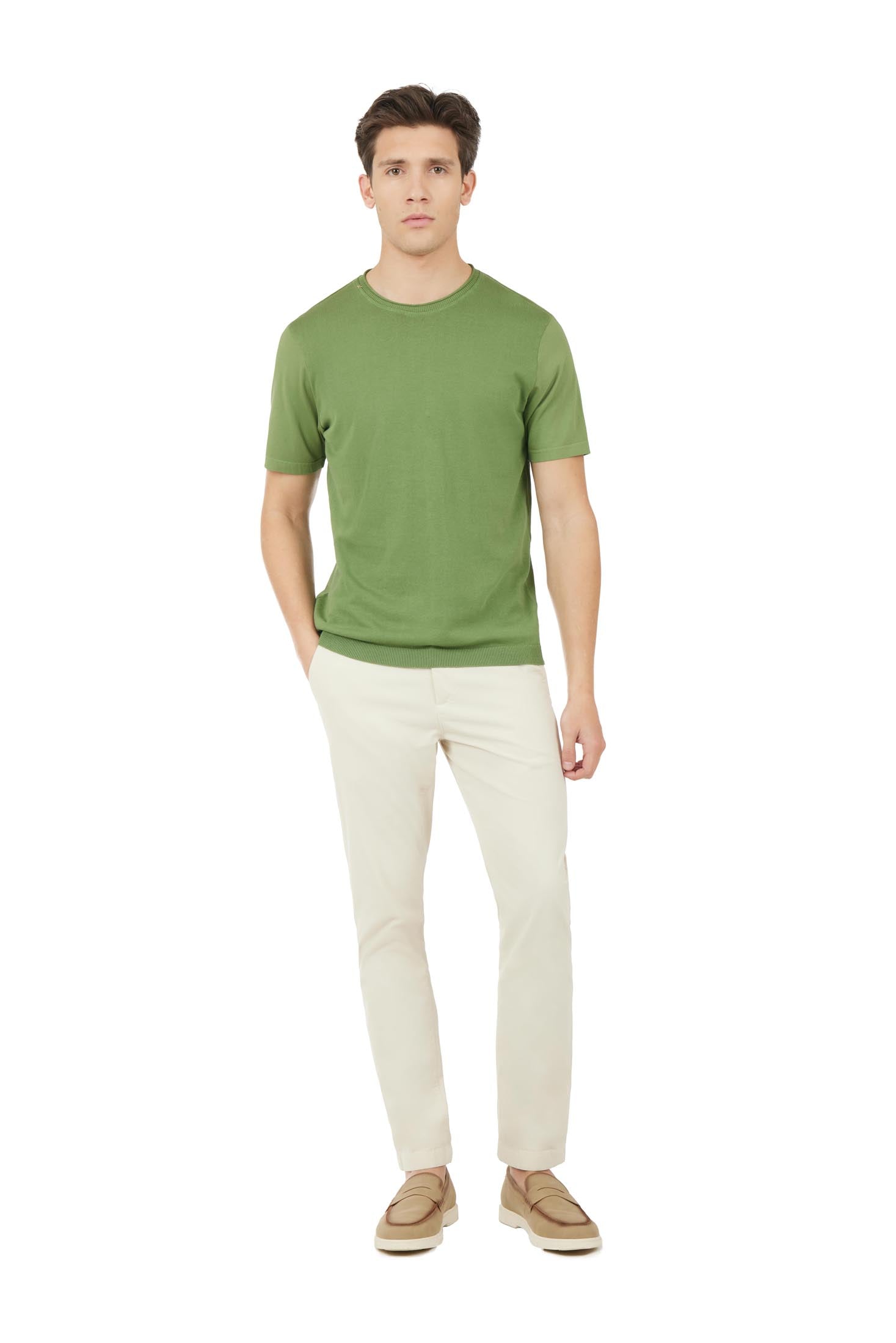 T-shirt in maglia con dettagli taglio vivo|Colore:Verde