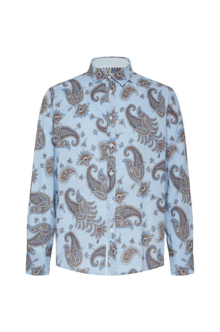 Camicia comfort fit misto lino Paisley|Colore:Celeste
