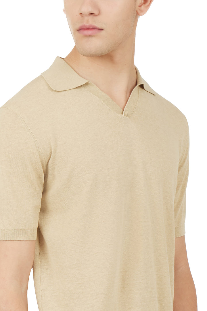 Polo derby in maglia misto lino seta|Colore:Beige