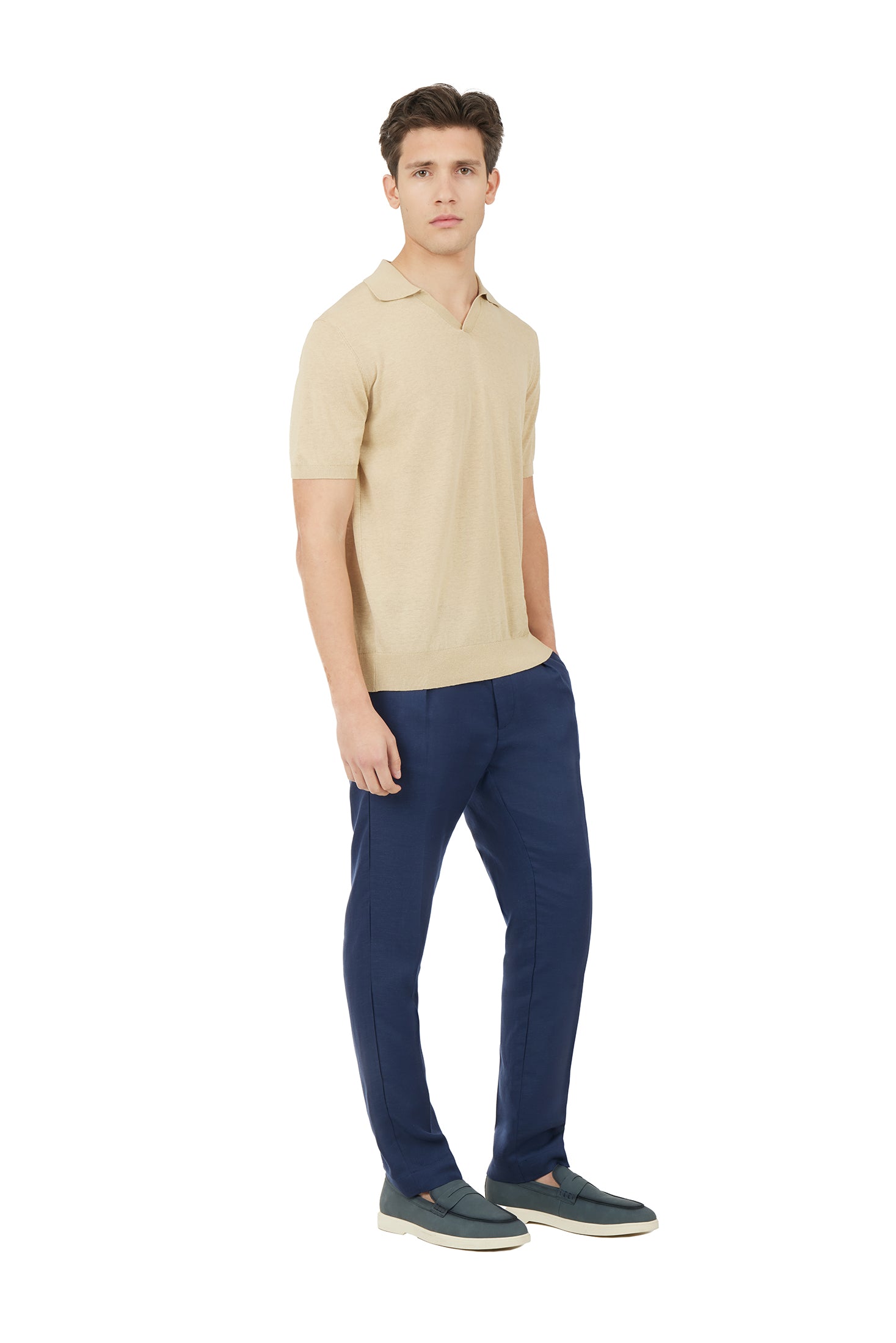 Polo derby in maglia misto lino seta|Colore:Beige