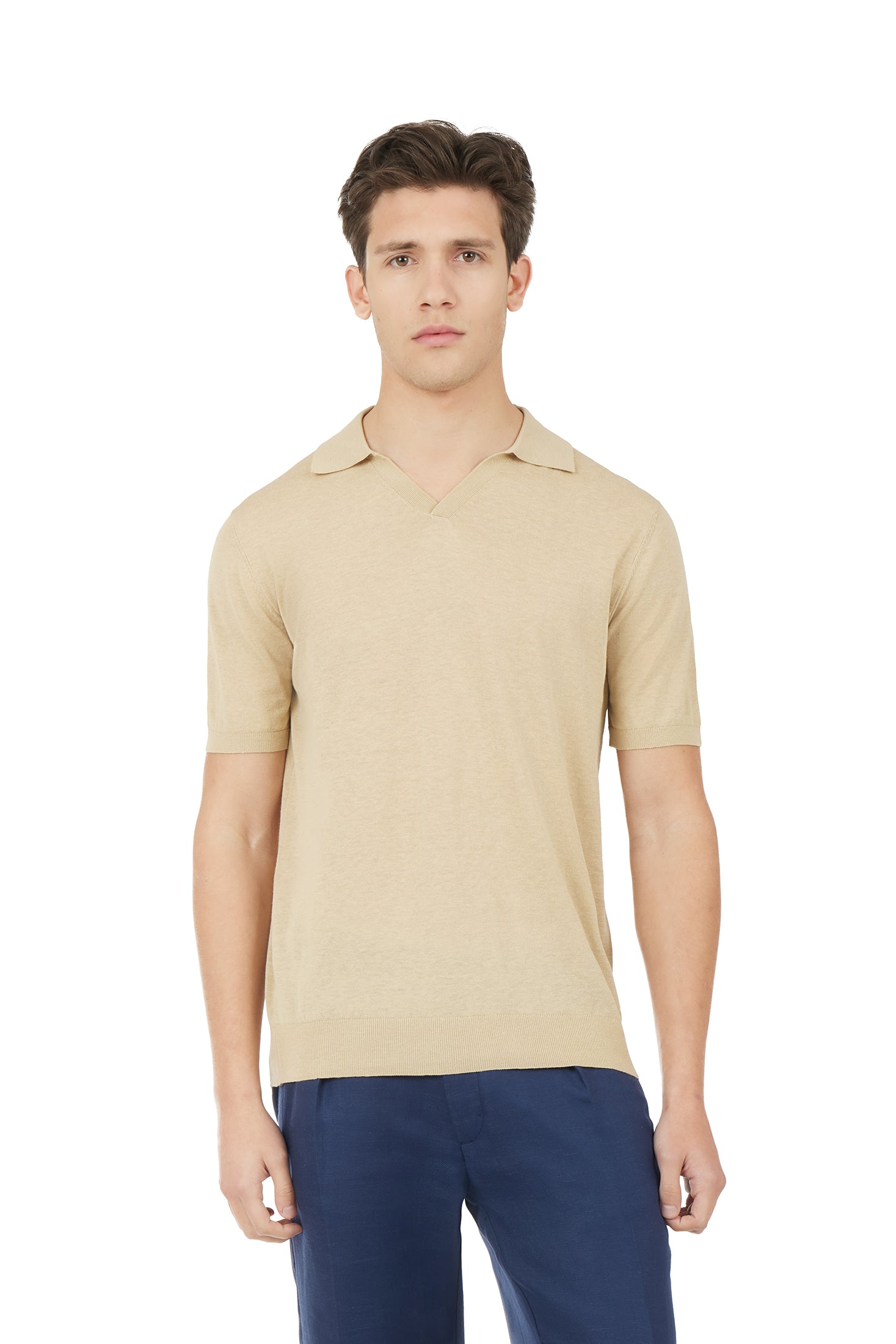 Polo derby in maglia misto lino seta|Colore:Beige