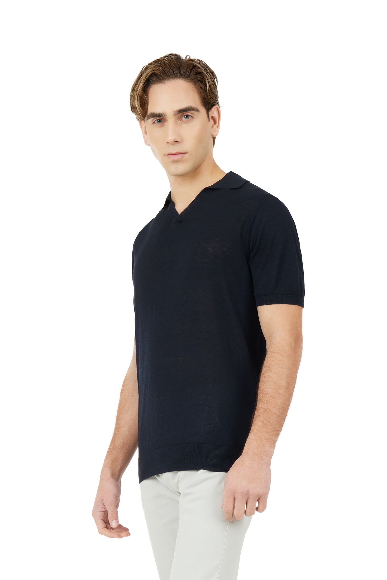 Polo derby in maglia misto lino seta|Colore:Blu/navy