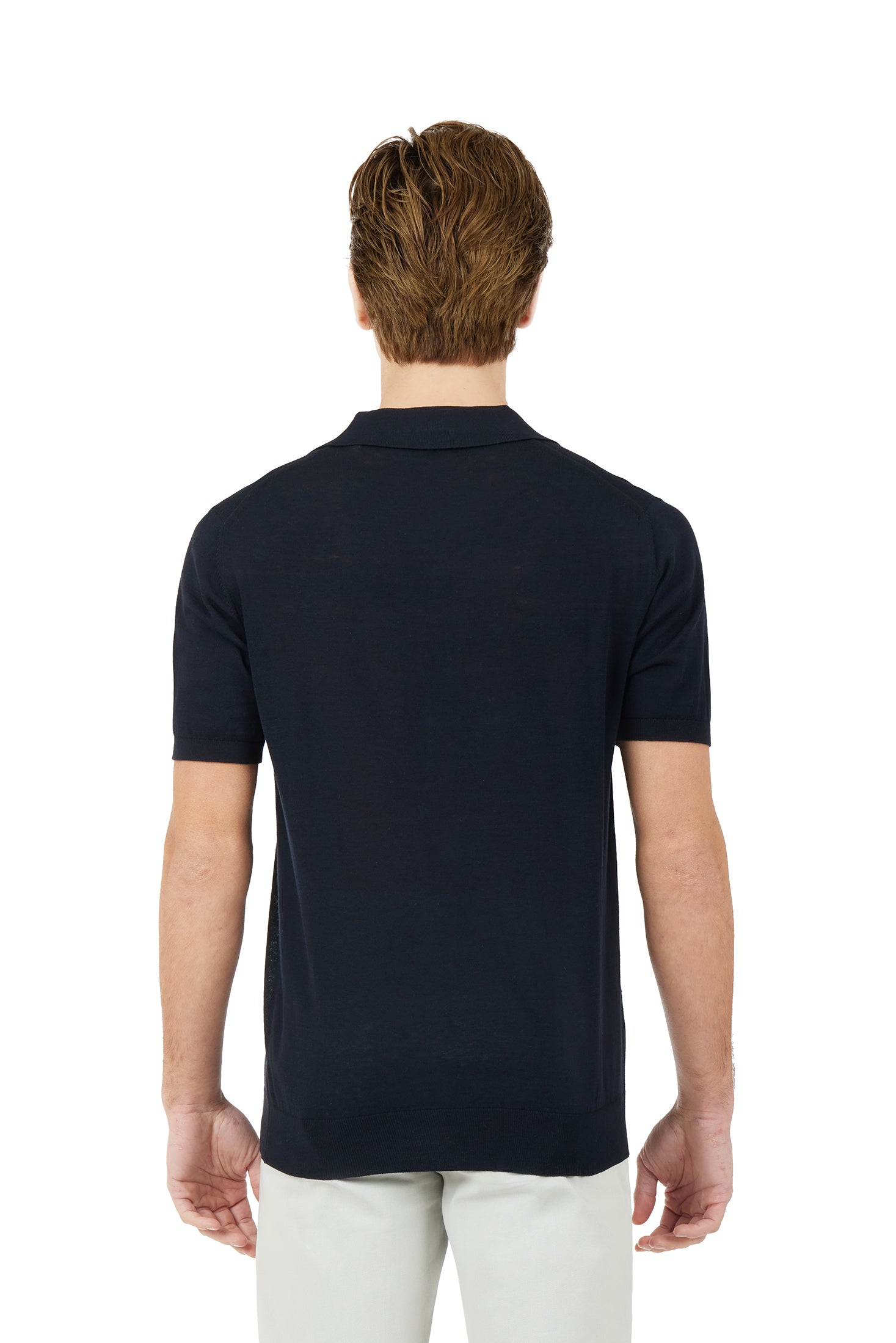 Polo derby in maglia misto lino seta|Colore:Blu/navy