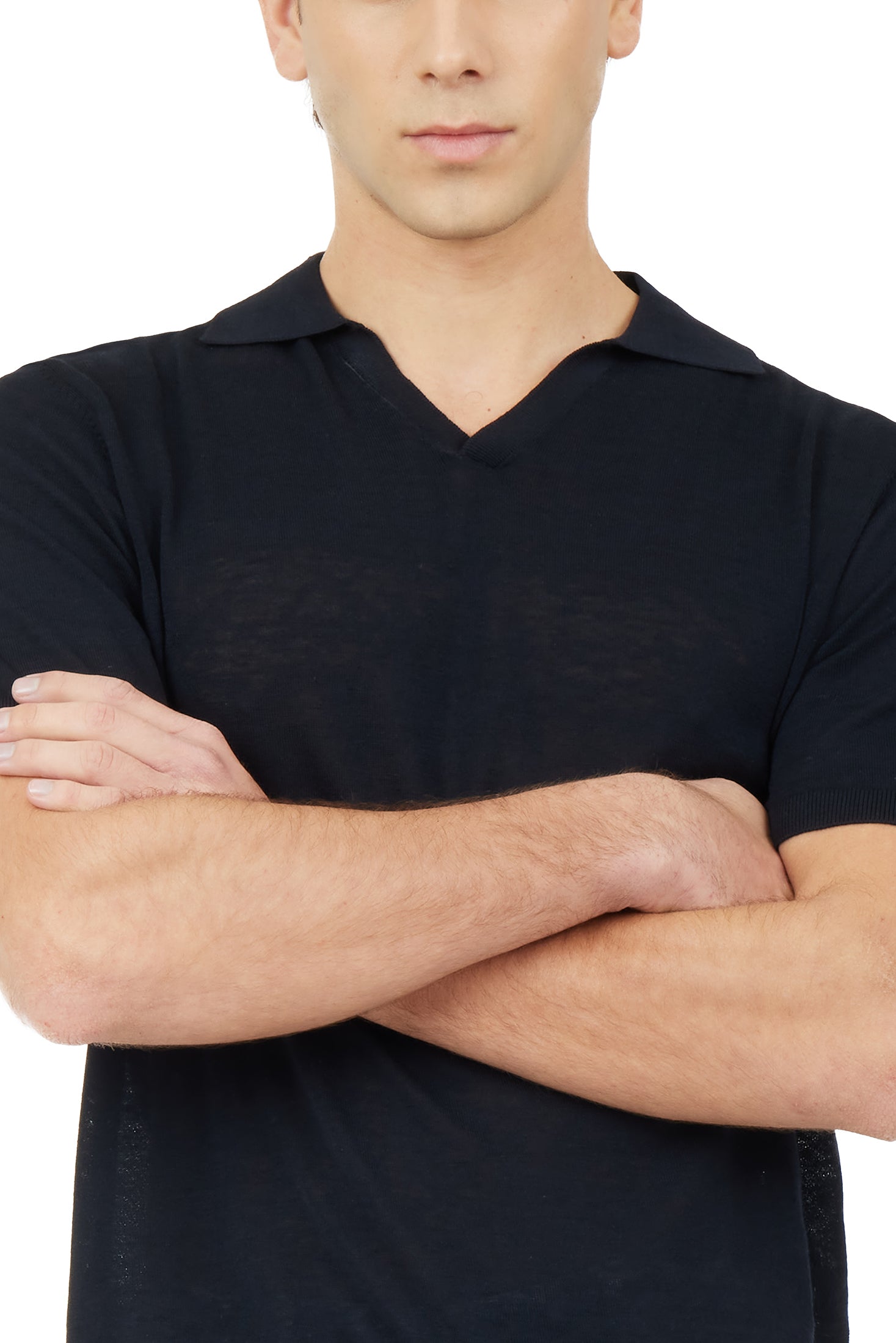 Polo derby in maglia misto lino seta|Colore:Blu/navy