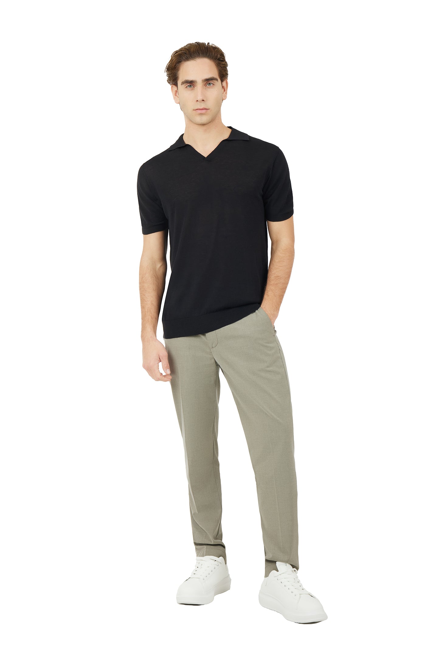 Polo derby in maglia misto lino seta|Colore:Nero