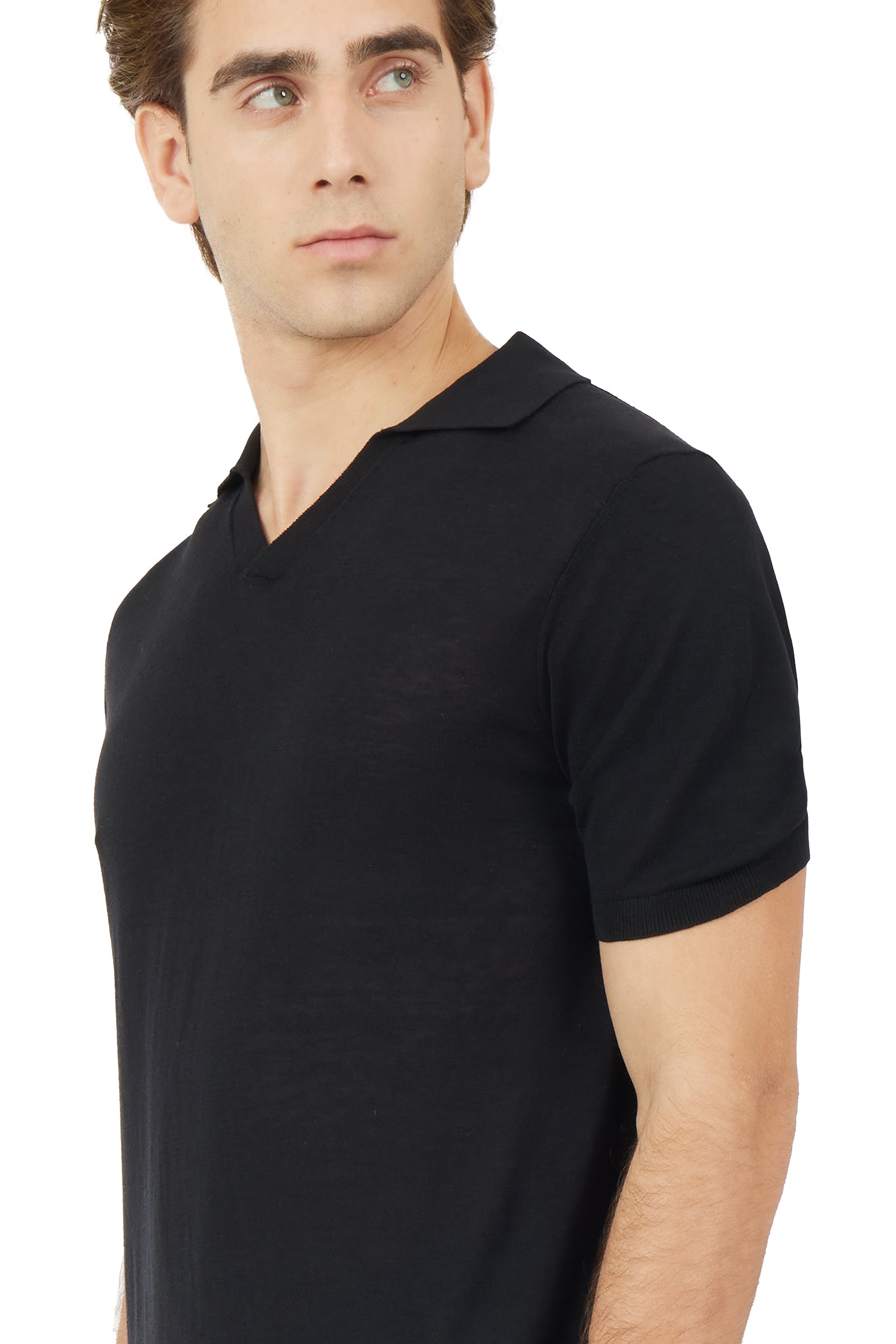 Polo derby in maglia misto lino seta|Colore:Nero