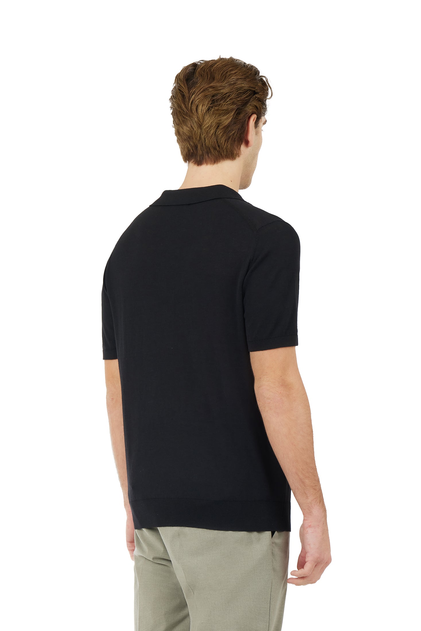 Polo derby in maglia misto lino seta|Colore:Nero