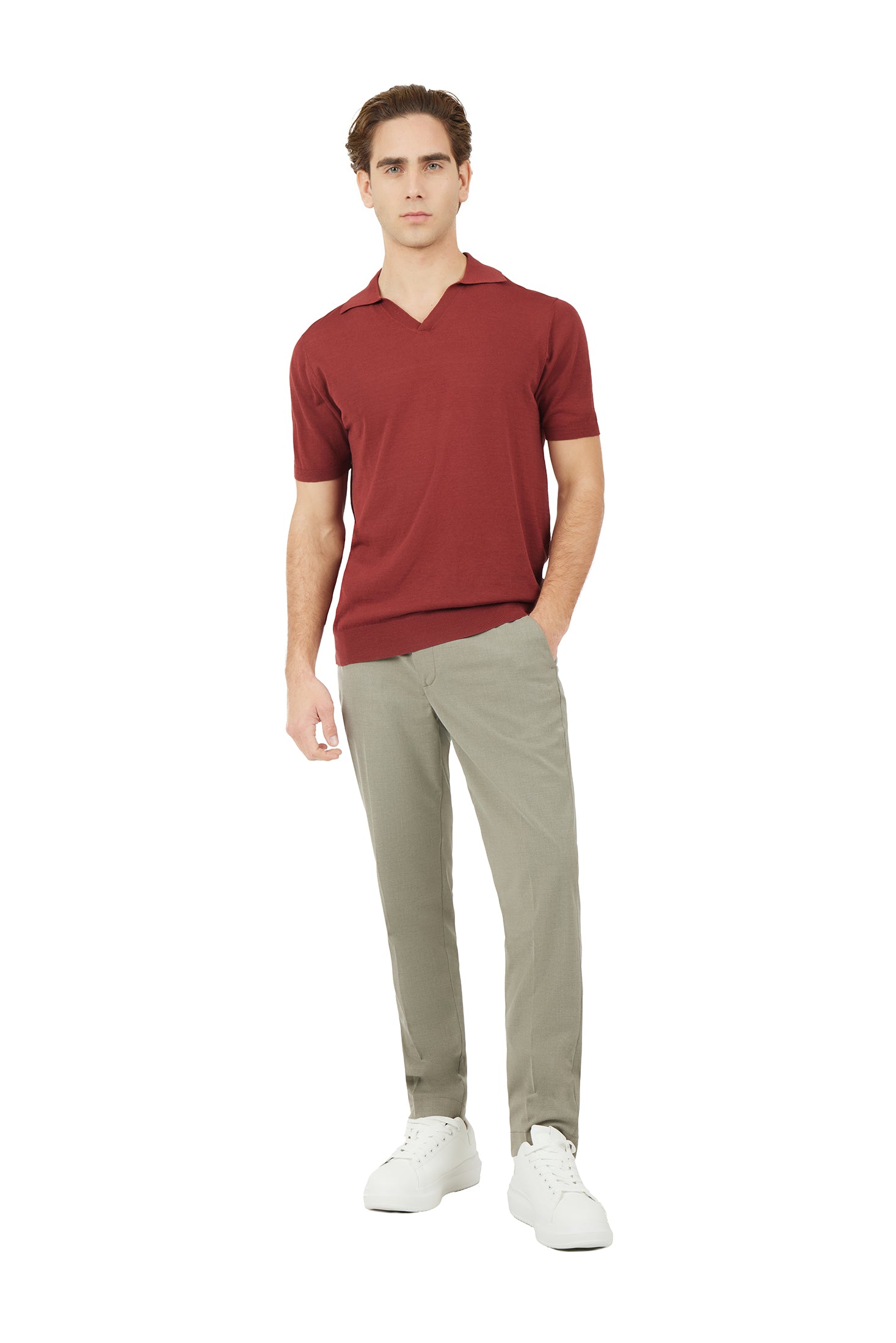 Polo derby in maglia misto lino seta|Colore:Terracotta