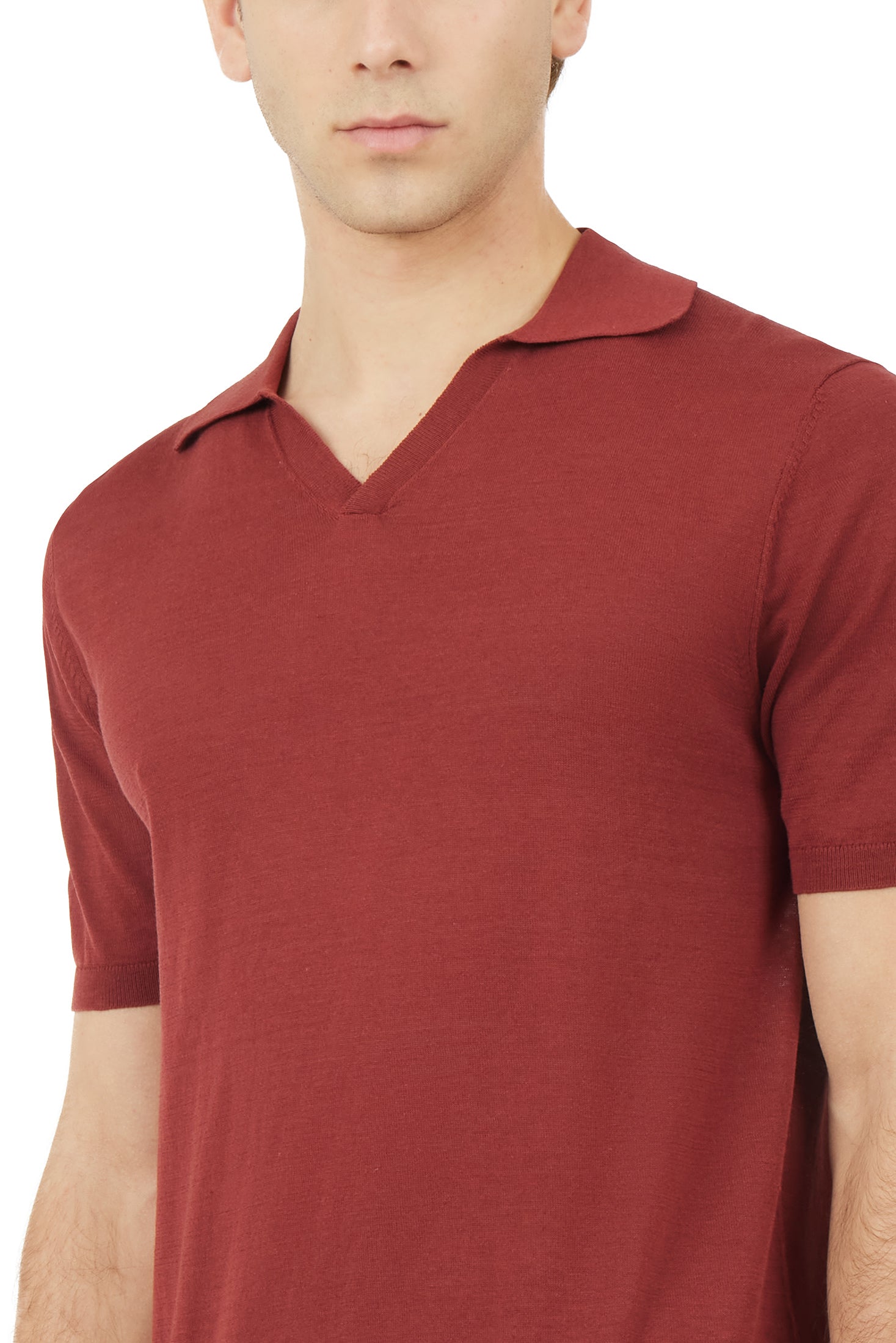 Polo derby in maglia misto lino seta|Colore:Terracotta