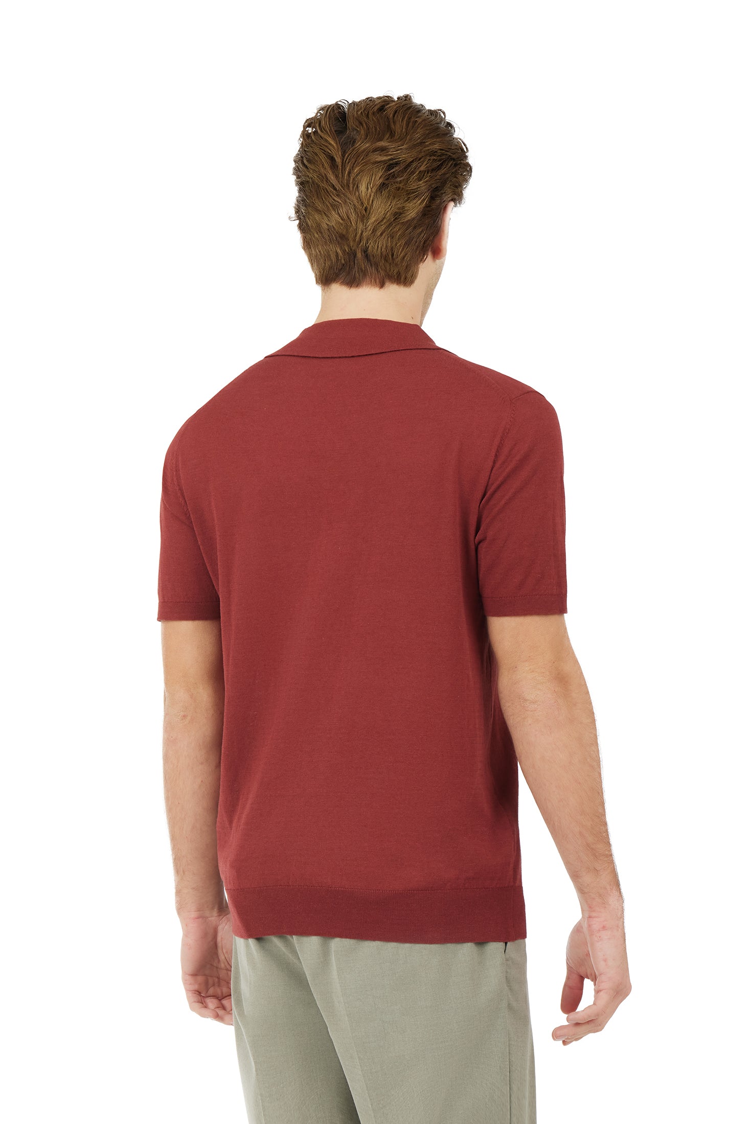 Polo derby in maglia misto lino seta|Colore:Terracotta