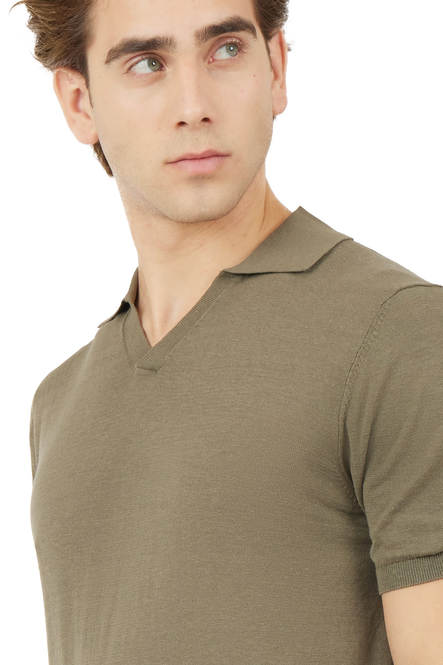 Polo derby in maglia misto lino seta|Colore:Verde militare