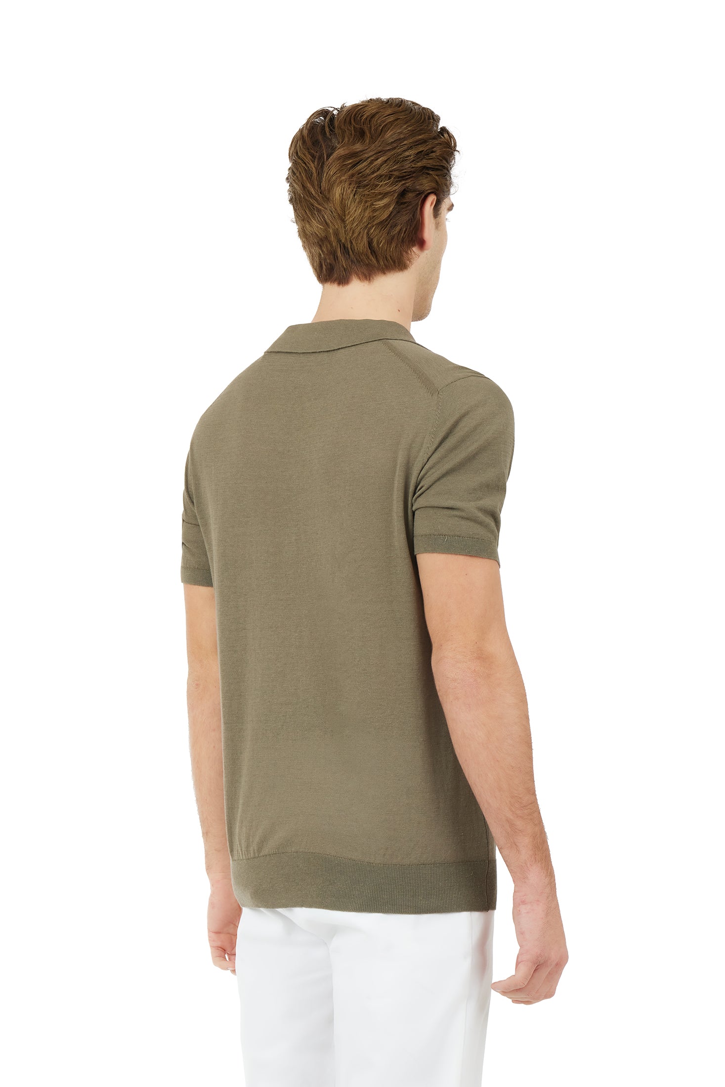 Polo derby in maglia misto lino seta|Colore:Verde militare