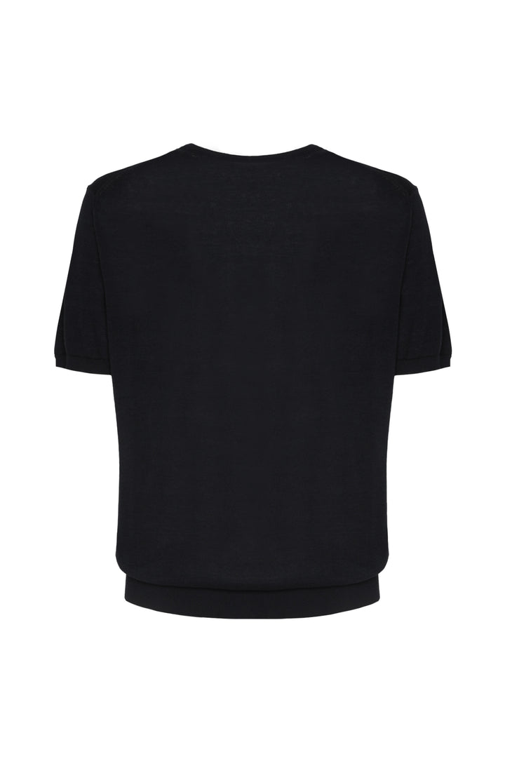 T-shirt in maglia misto seta|Colore:Nero