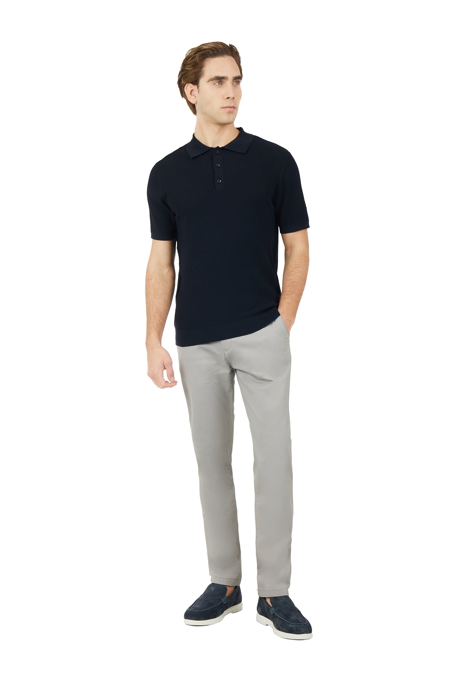 Polo in maglia con trama|Colore:Blu/navy