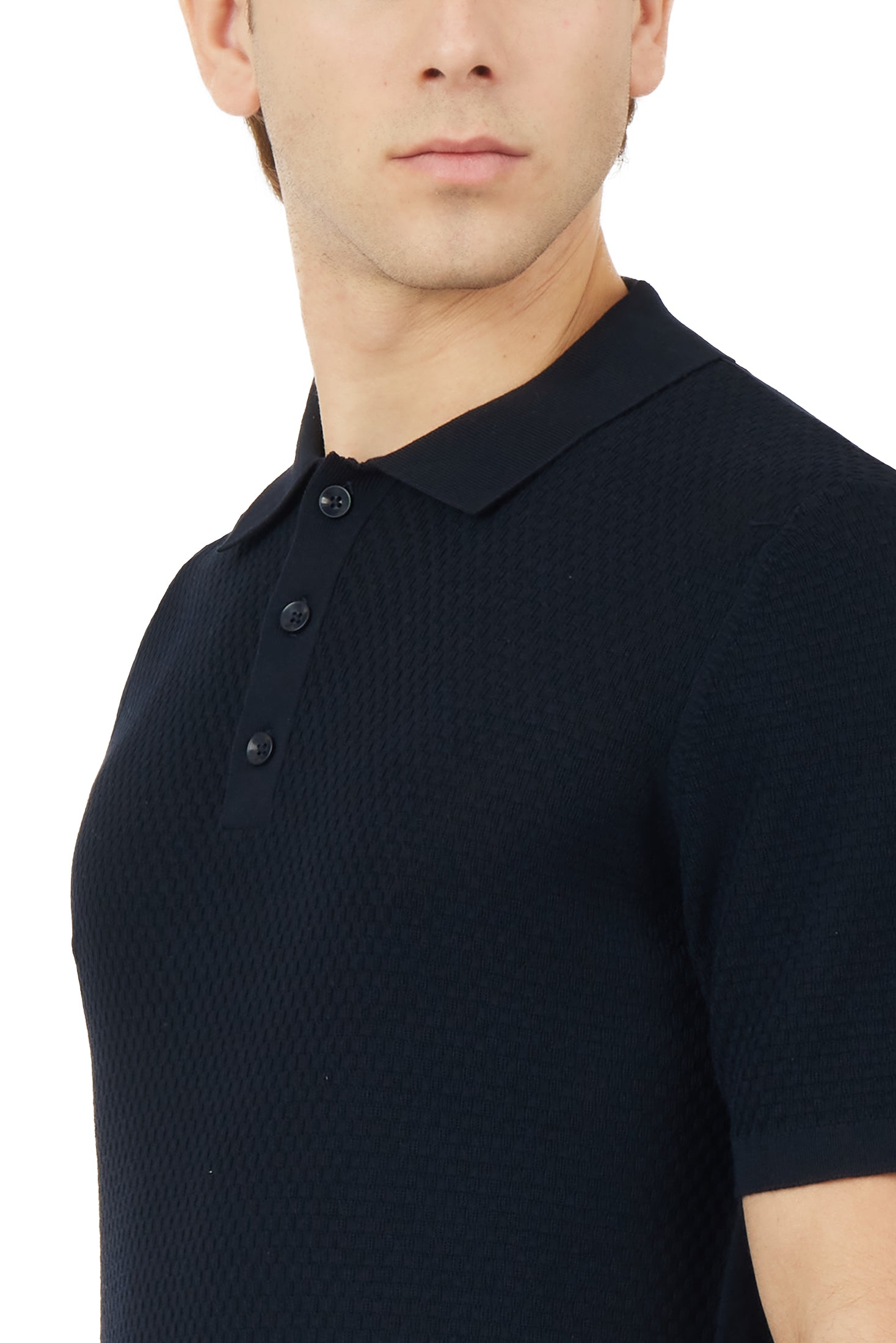 Polo in maglia con trama|Colore:Blu/navy