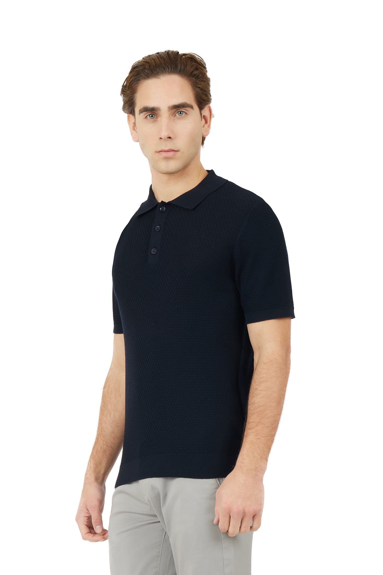 Polo in maglia con trama|Colore:Blu/navy