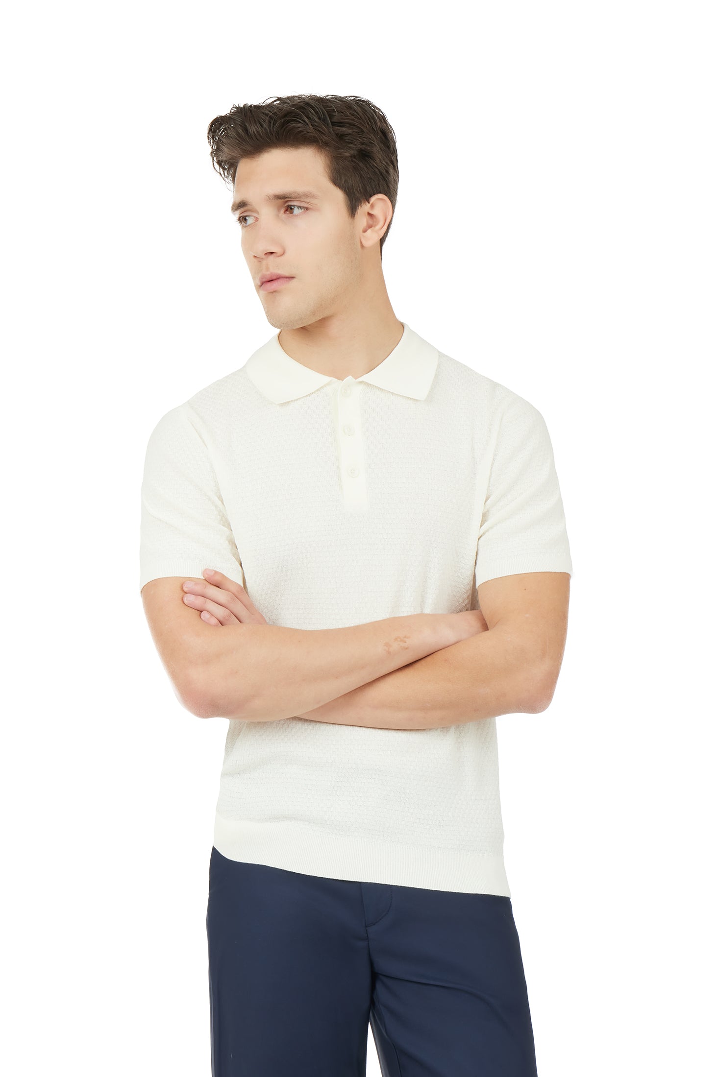 Polo in maglia con trama|Colore:Off white