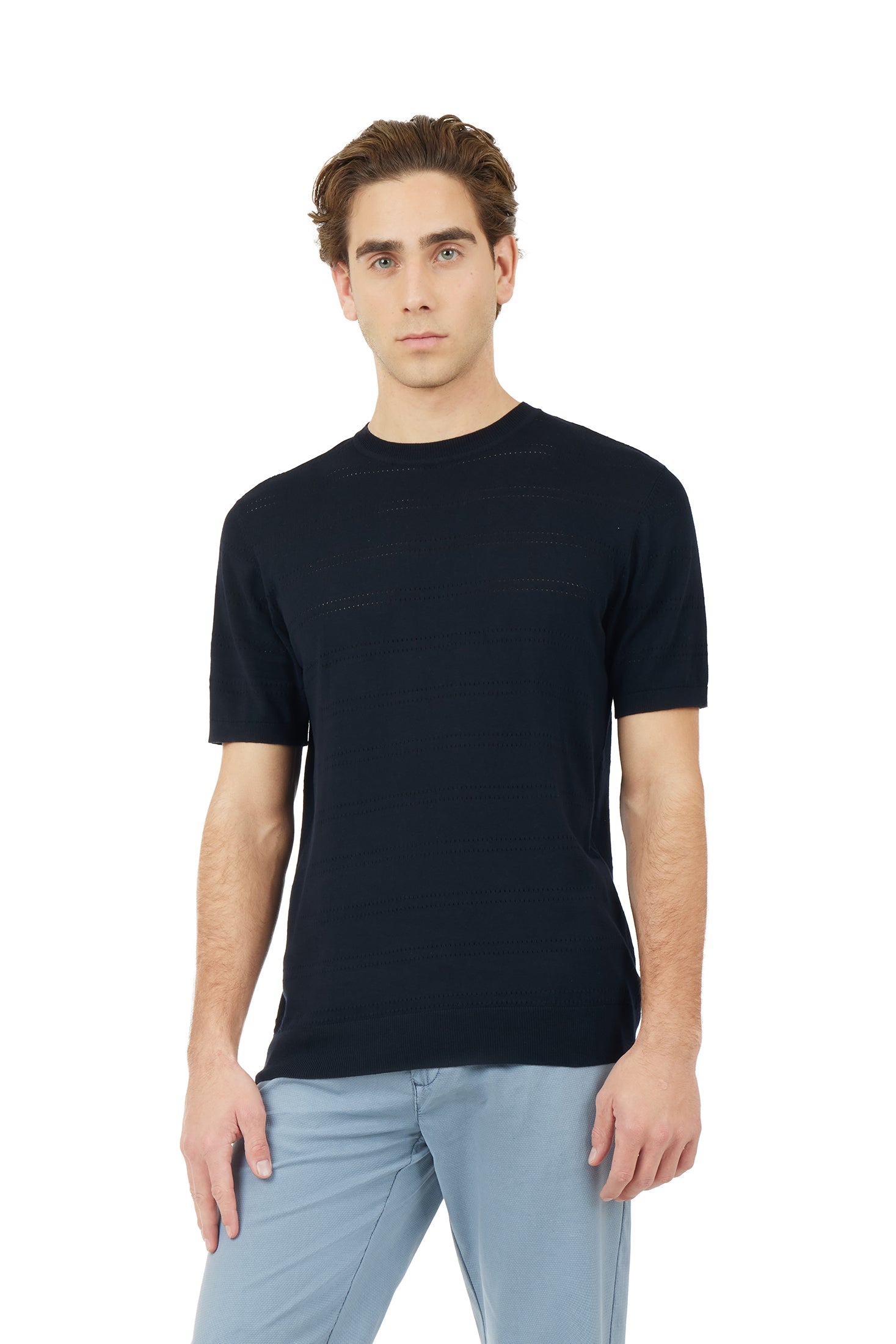 T-shirt in maglia con trama|Colore:Blu/navy