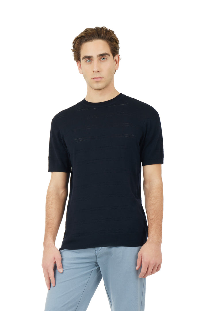 T-shirt in maglia con trama|Colore:Blu/navy