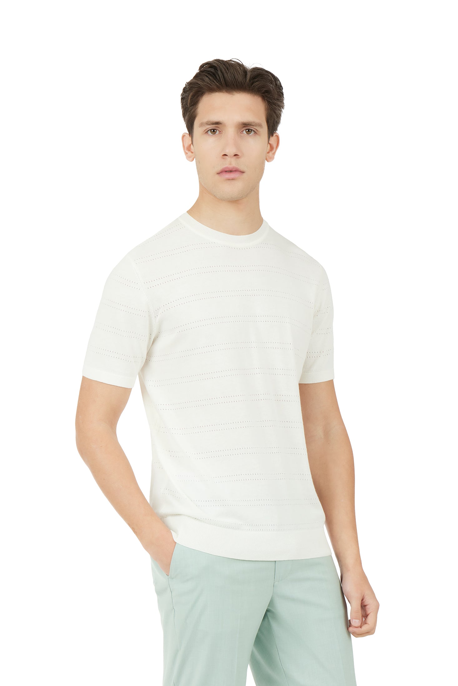 T-shirt in maglia con trama|Colore:Off white