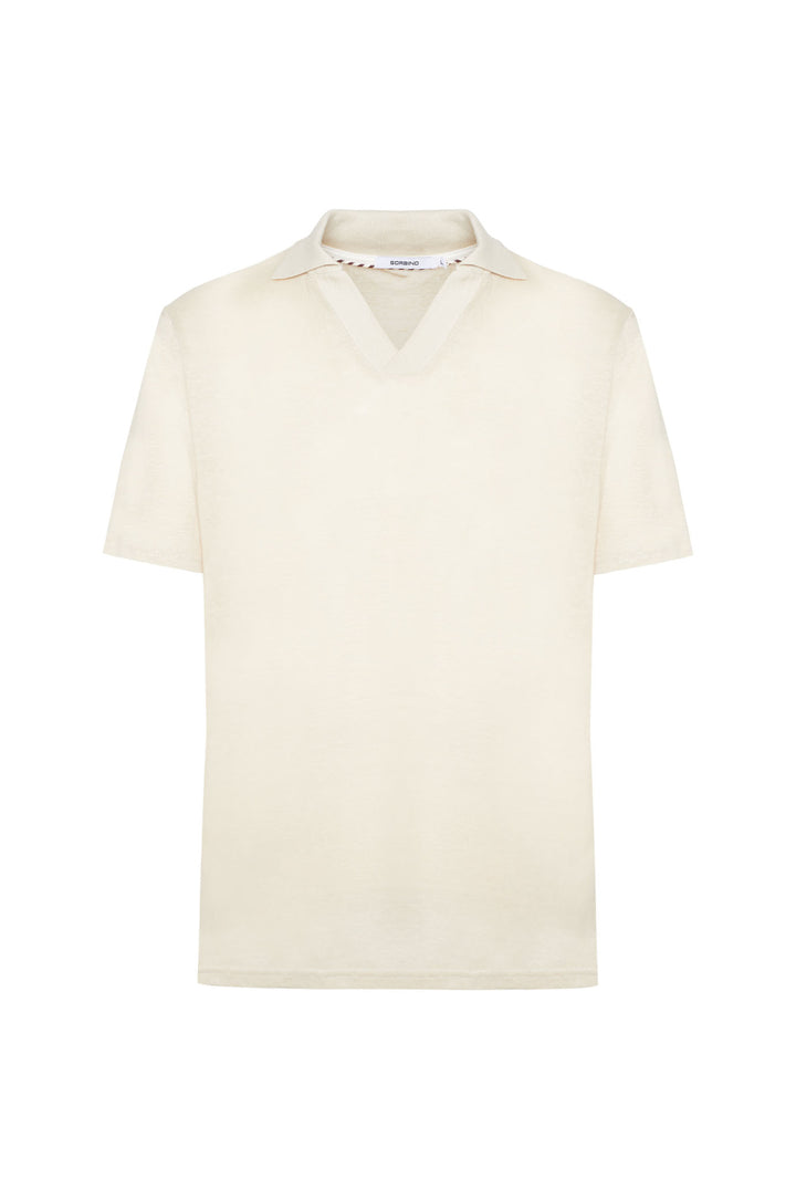 Polo derby in lino|Colore:Beige